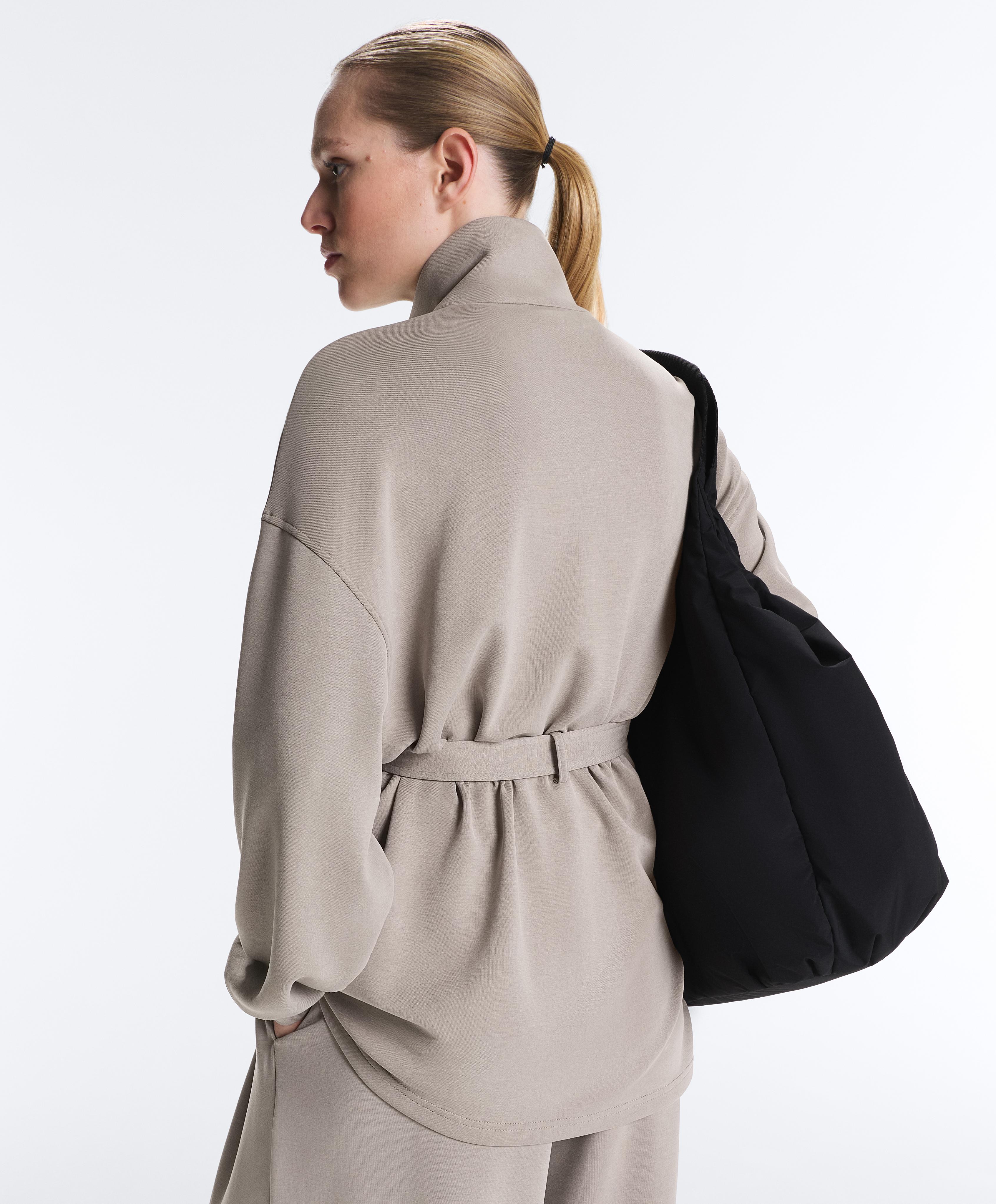 Long corset jacket with soft-touch modal belt — PALE TAUPE