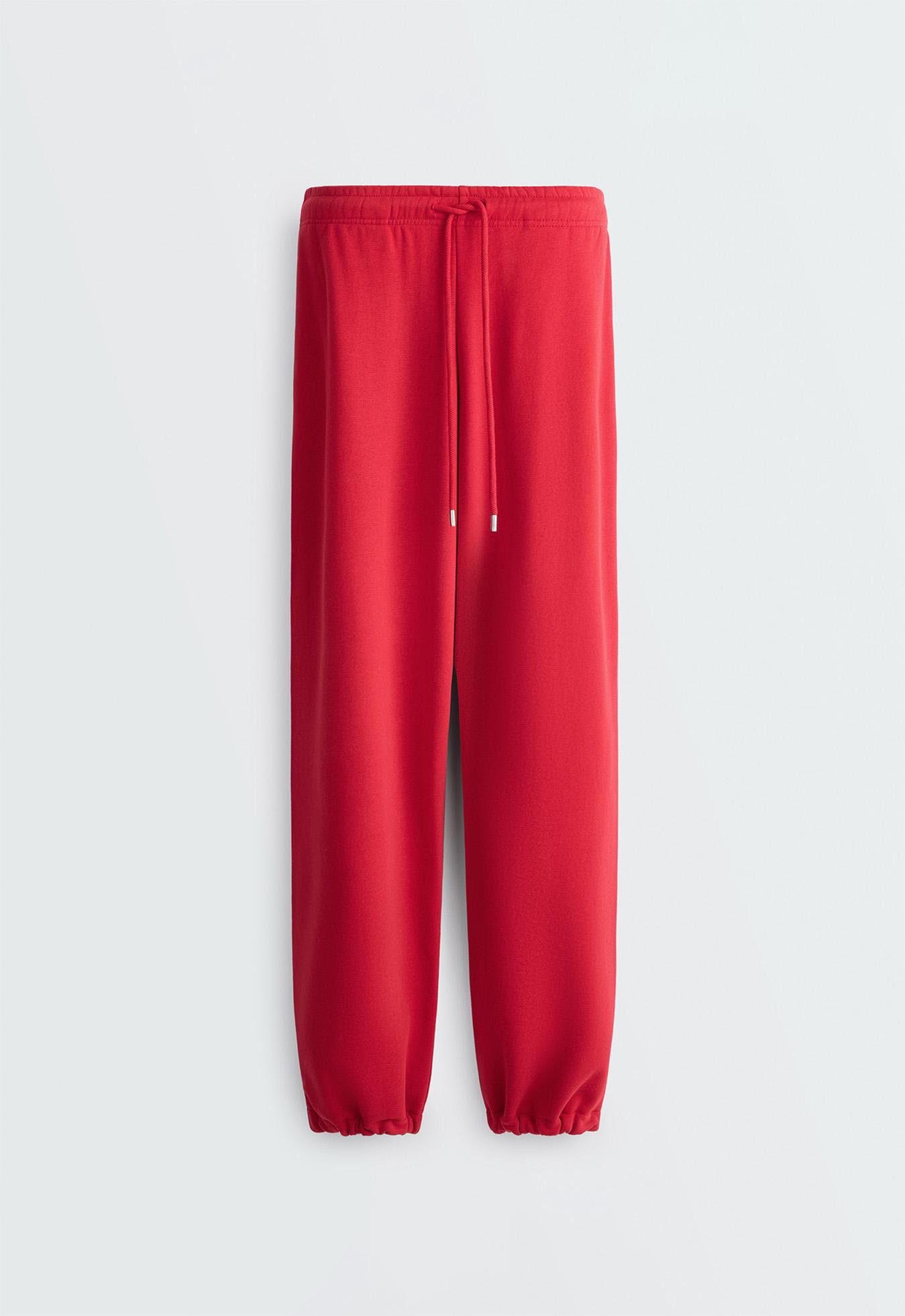Cotton blend fleece straight-leg trousers — STRAWBERRY