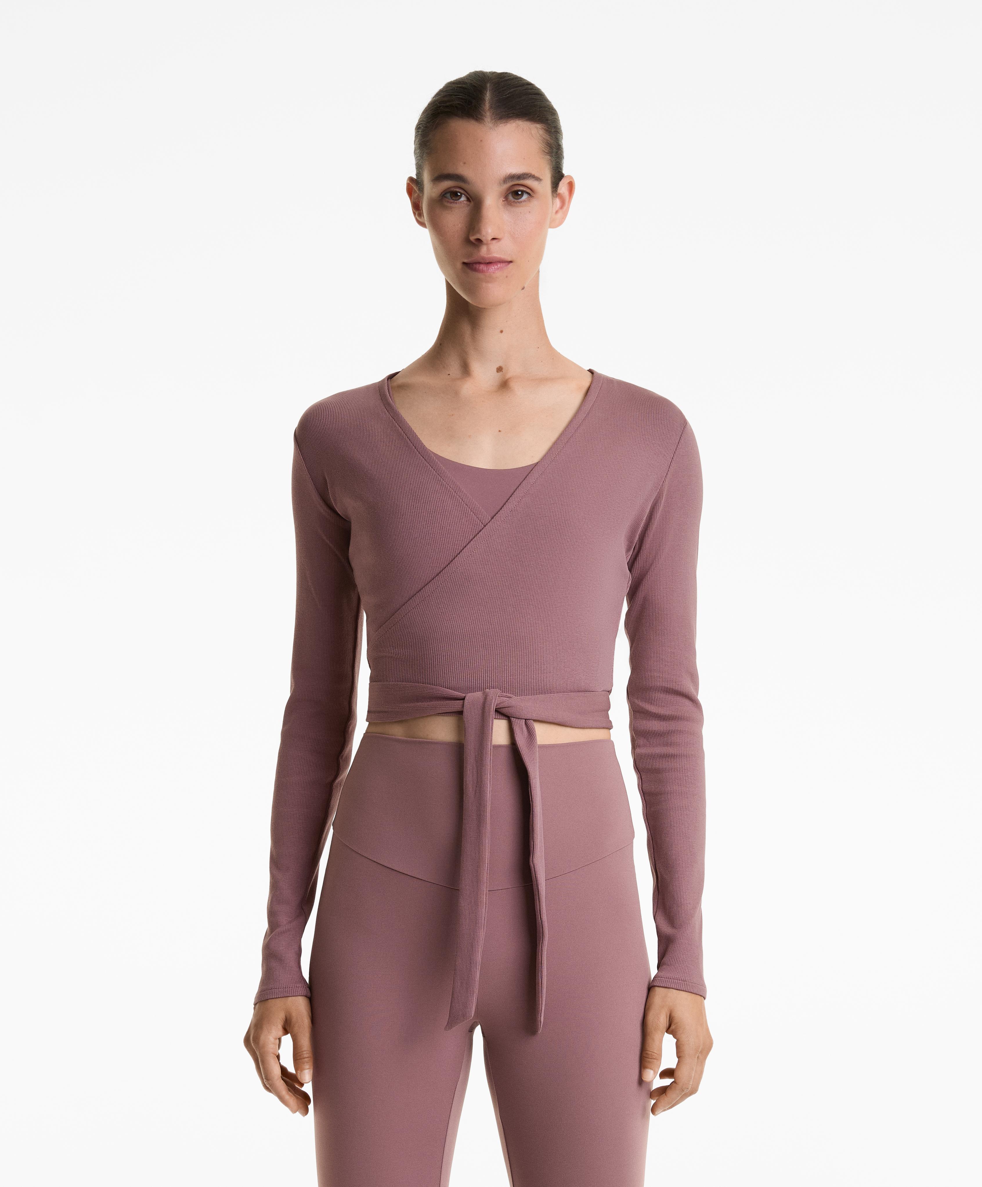 Rib cotton blend wrap top
