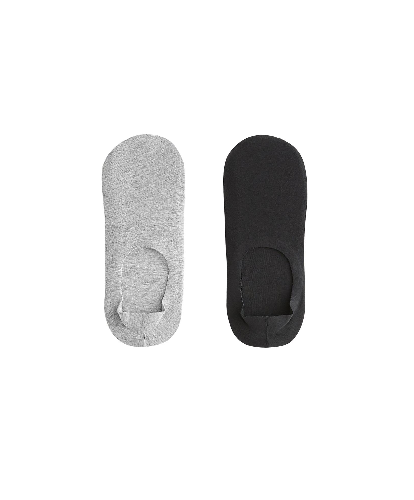 2 pairs of high-cut ribbed cotton blend invisible socks — DARK-GREY MELANGE
