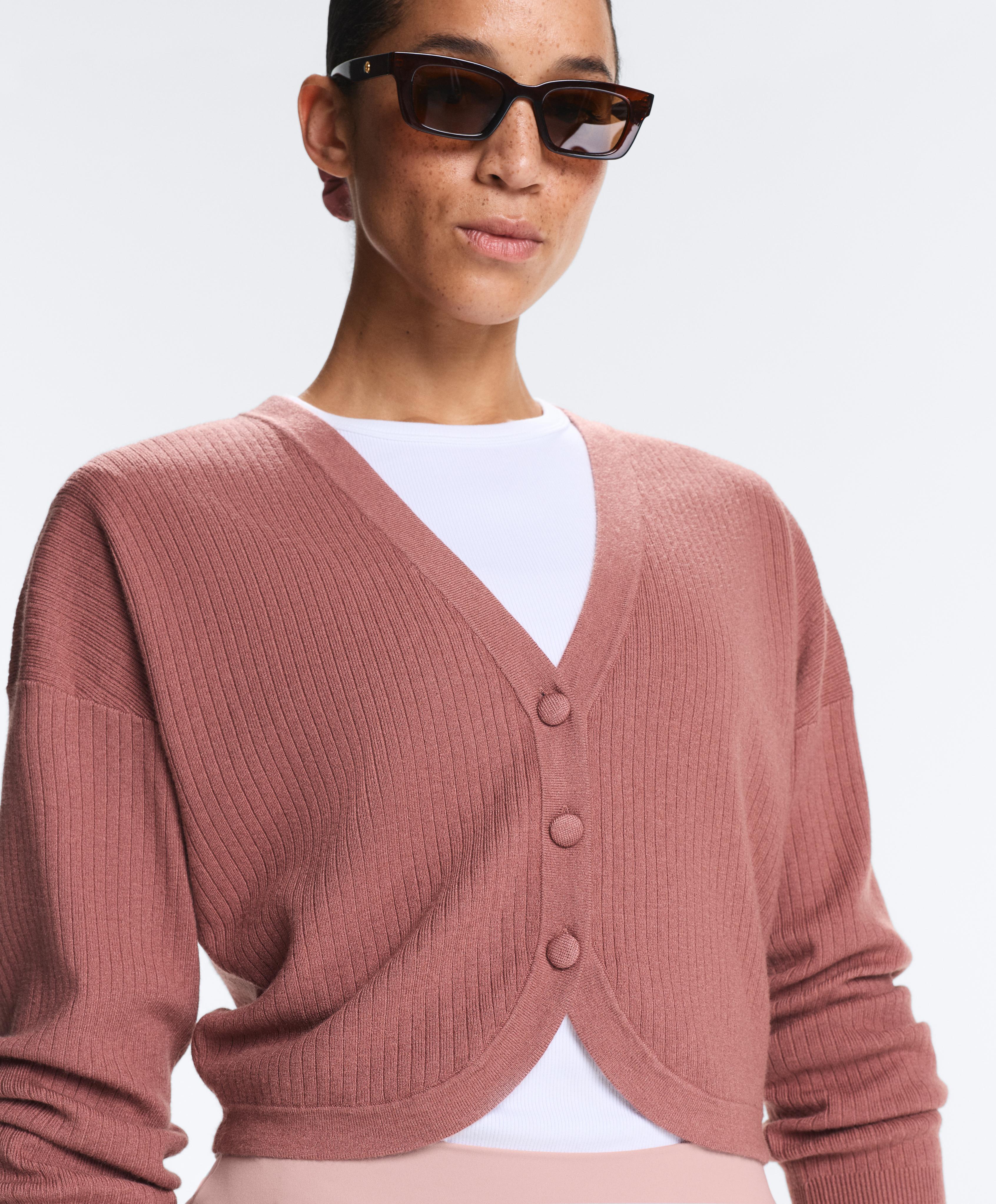Rib knit cardigan — PALE PINK