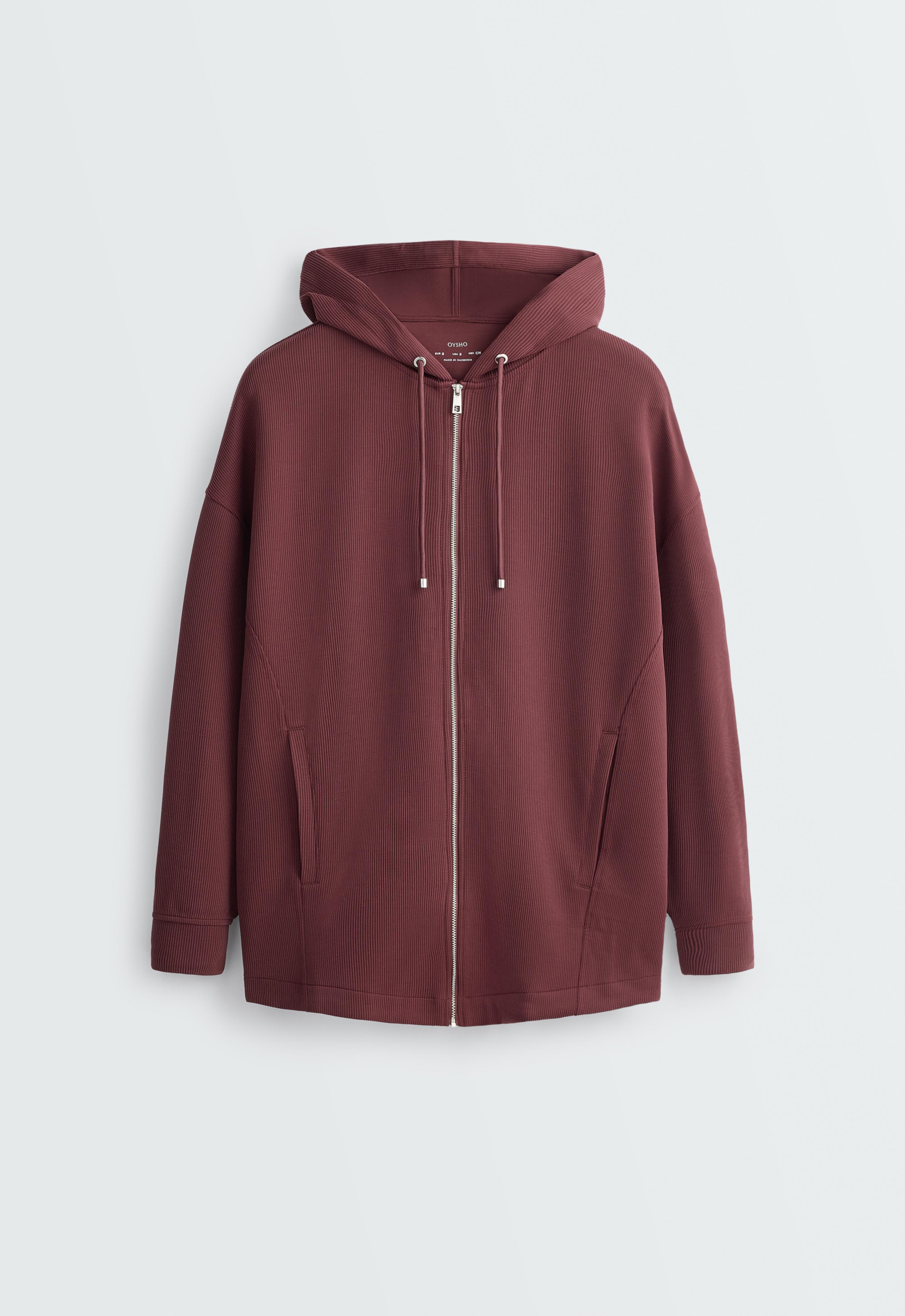 Oversize rib jacket with soft-touch modal — BURGUNDY