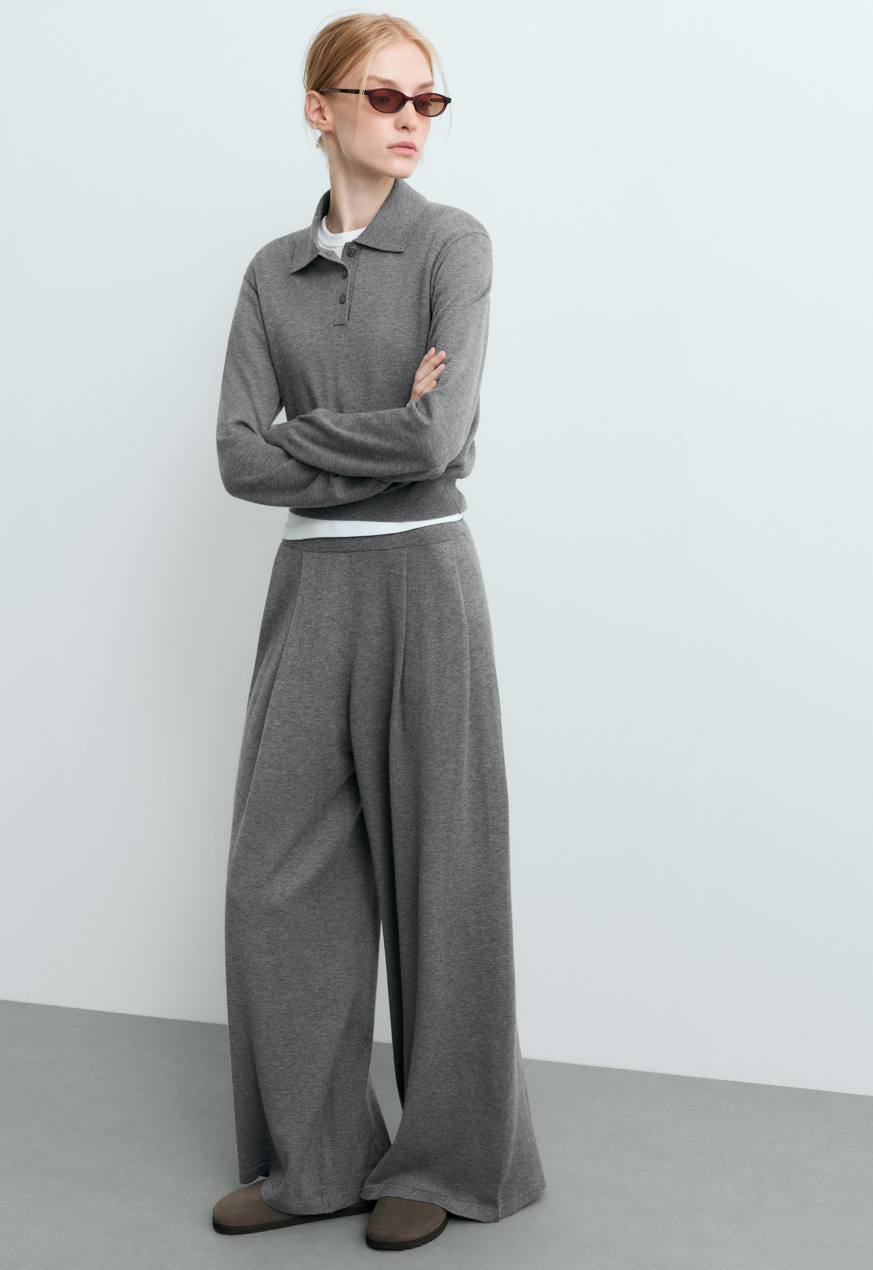 Grey Wide leg knit Total look