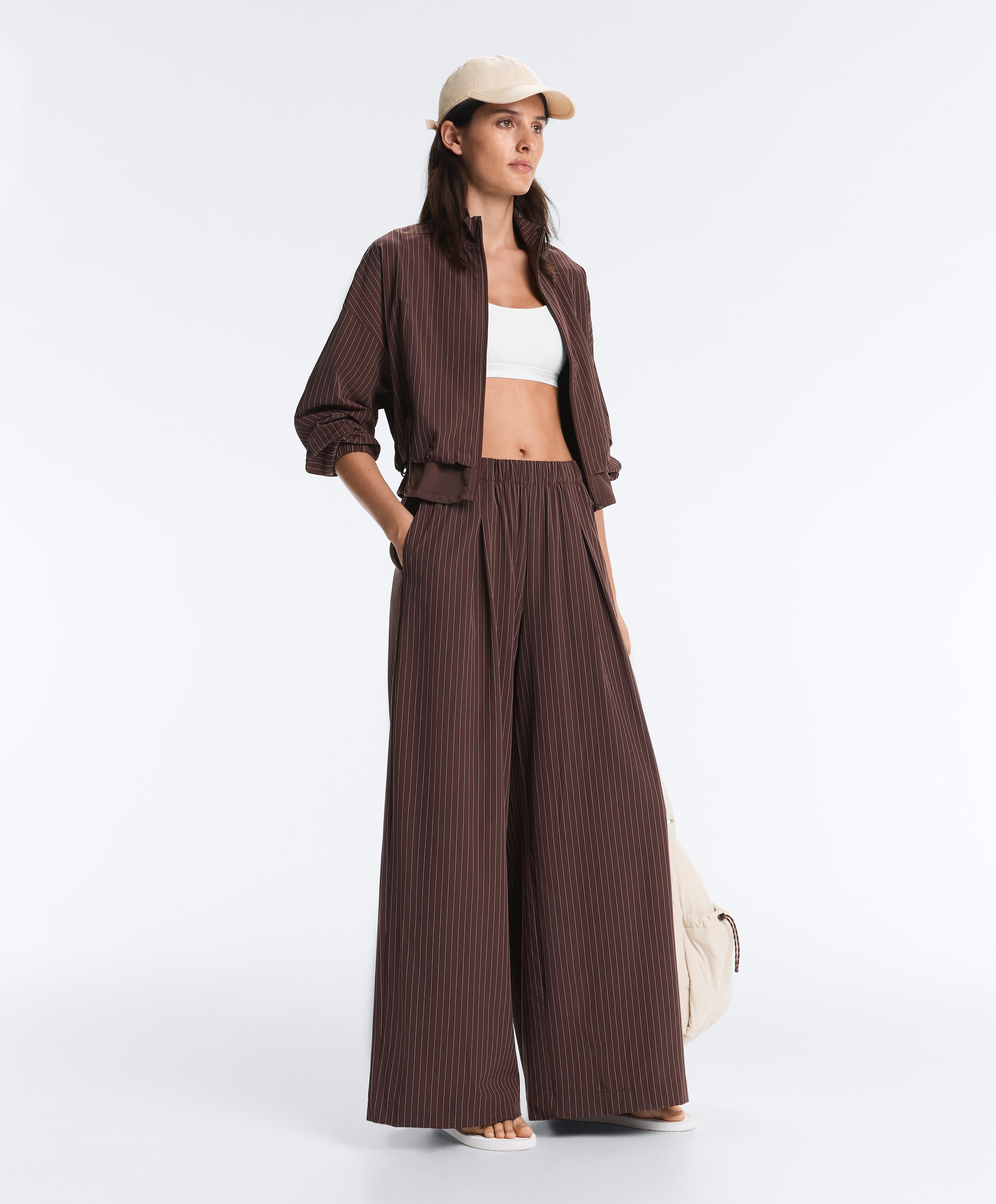 Water-repellent pinstripe wide-leg trousers — CHOCOLATE