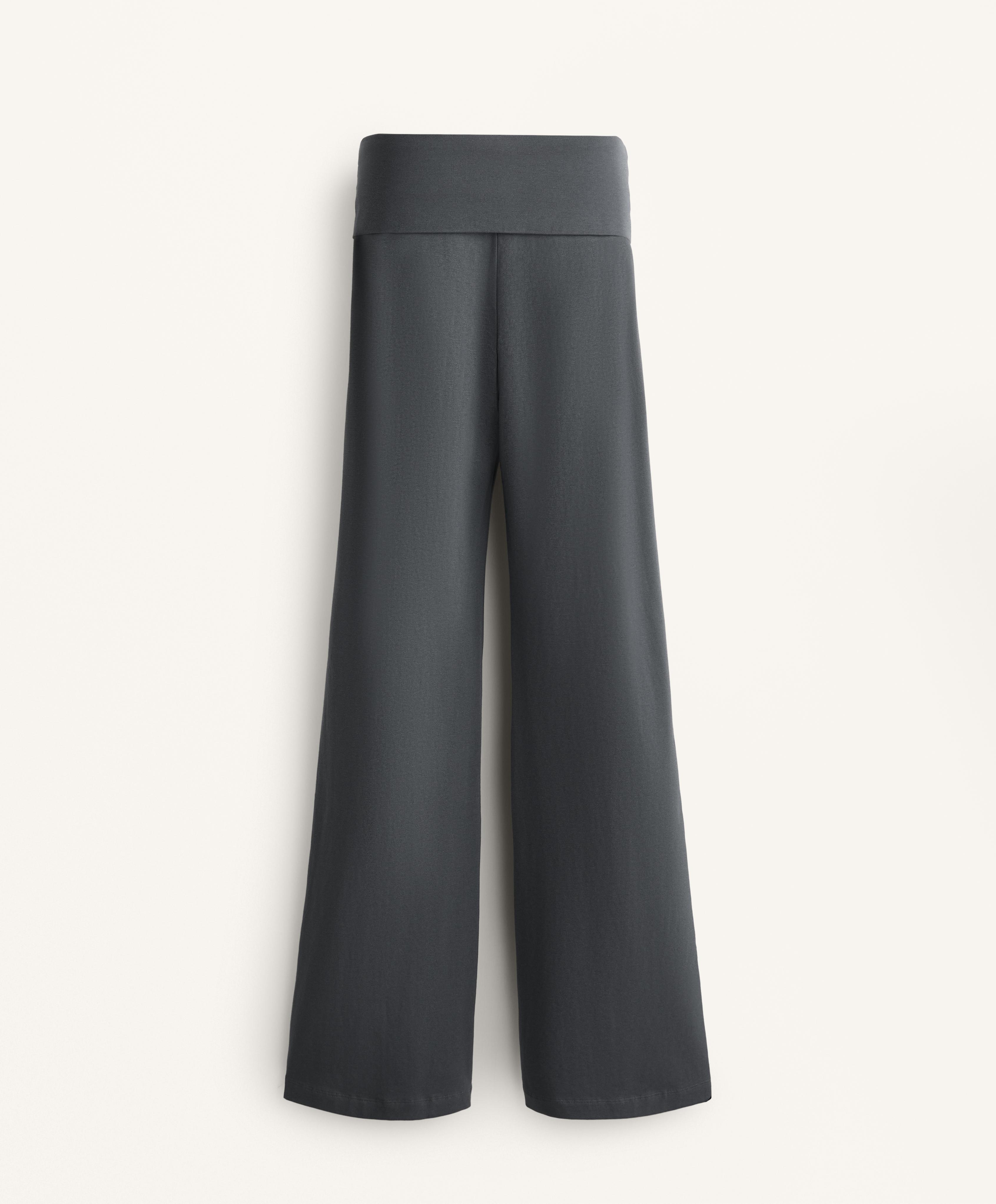 Cotton Blend Fold-Over Waist Flare Trousers Cotton Blend Fold-Over Waist Flare Trousers