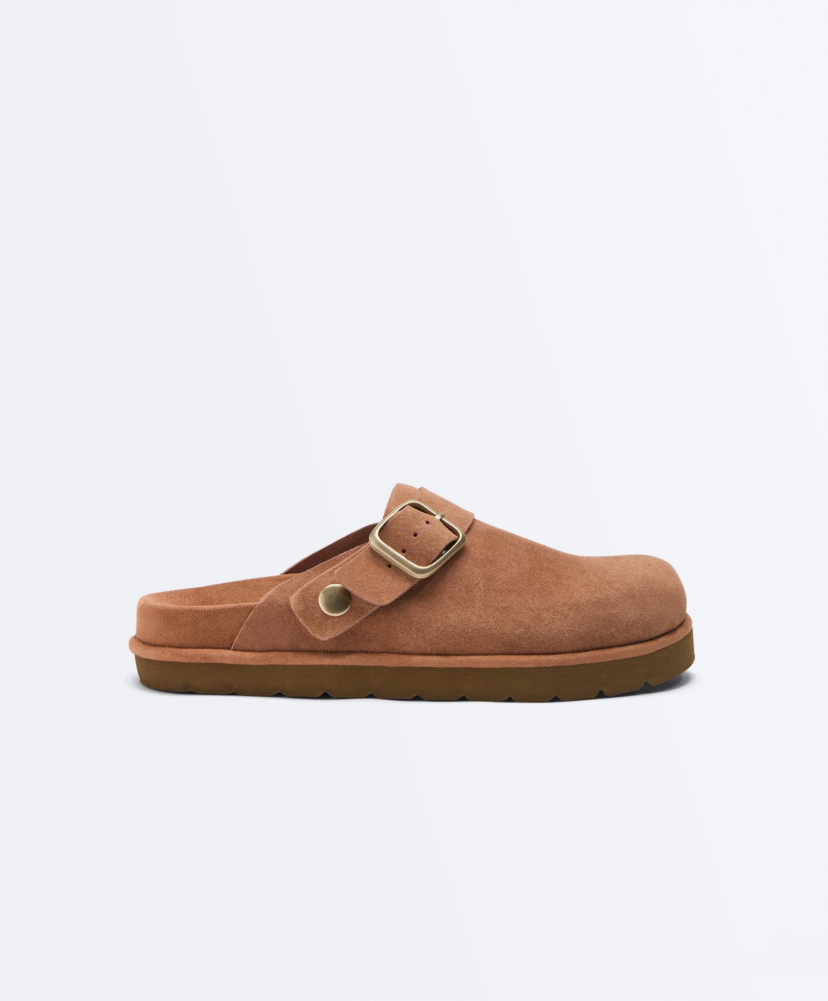 Buckled split-leather mules