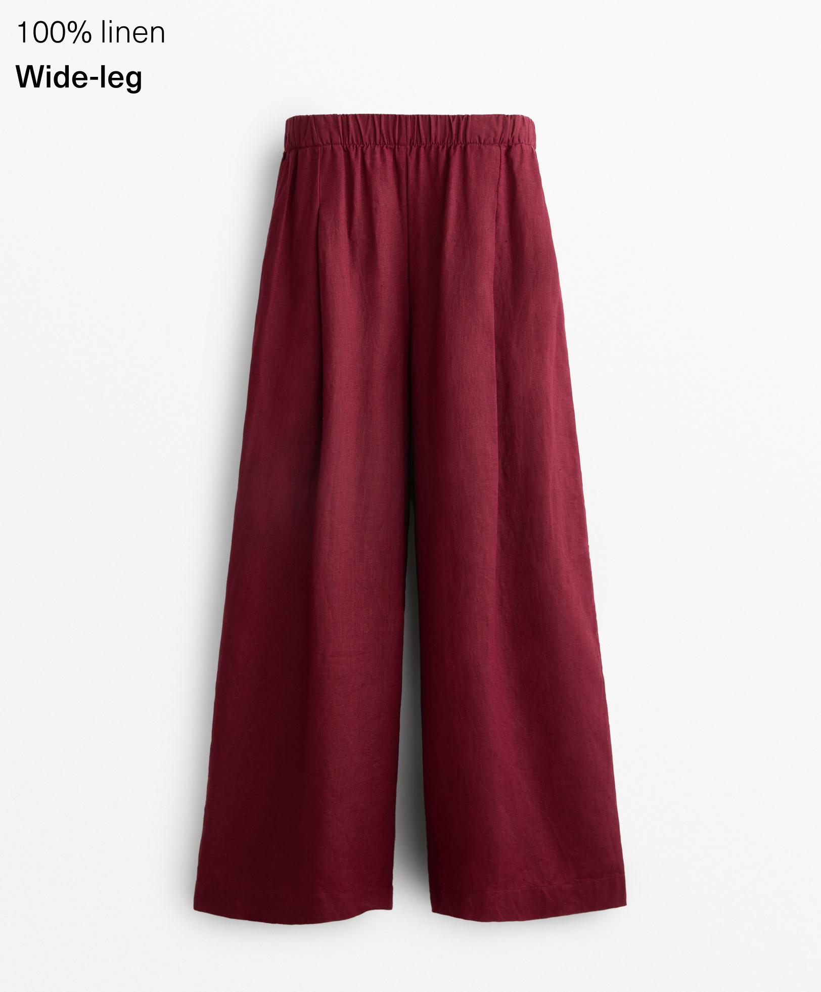 100% linen wide straight-leg trousers