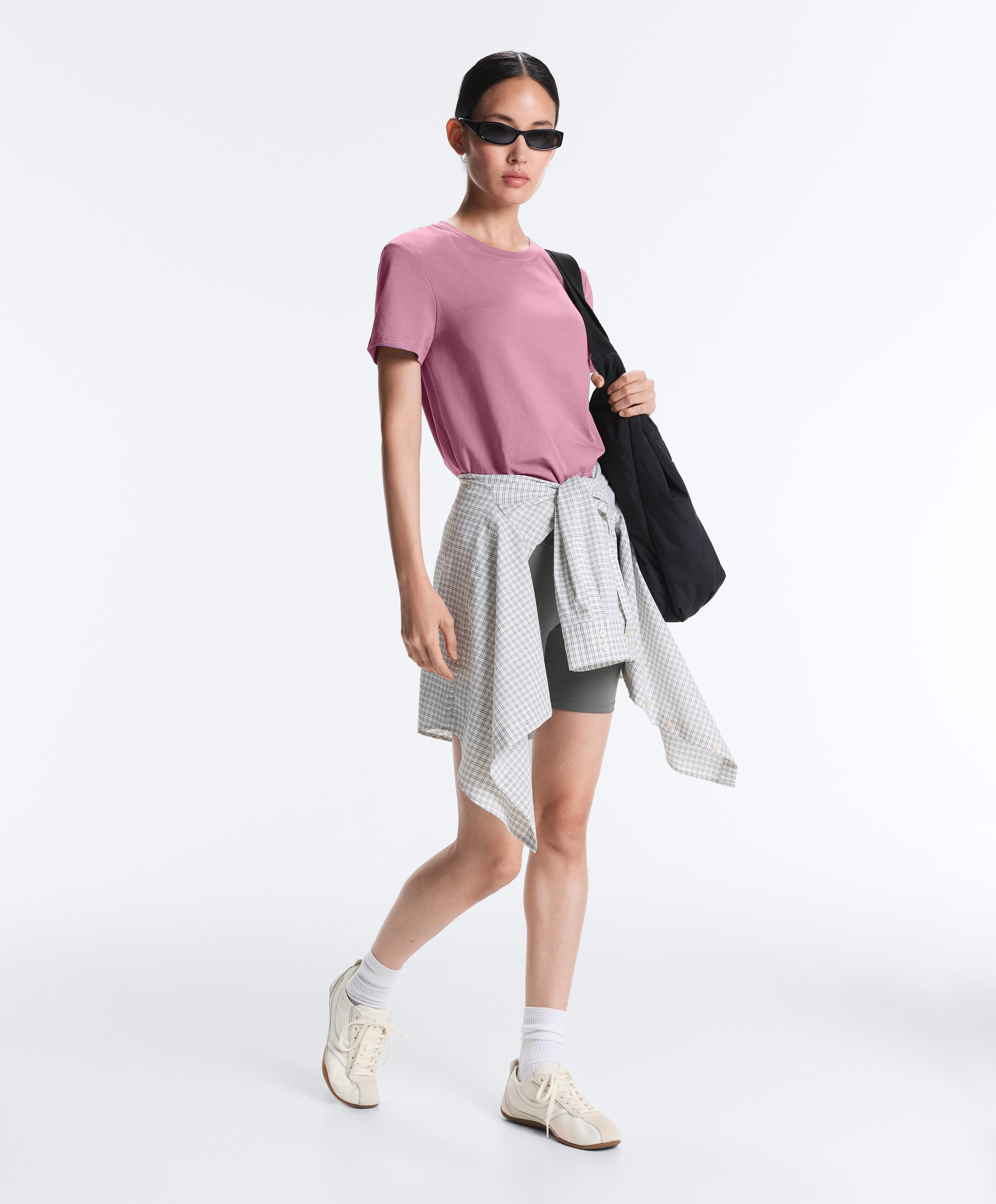 Regular cotton blend short-sleeve T-shirt — MAUVE PINK