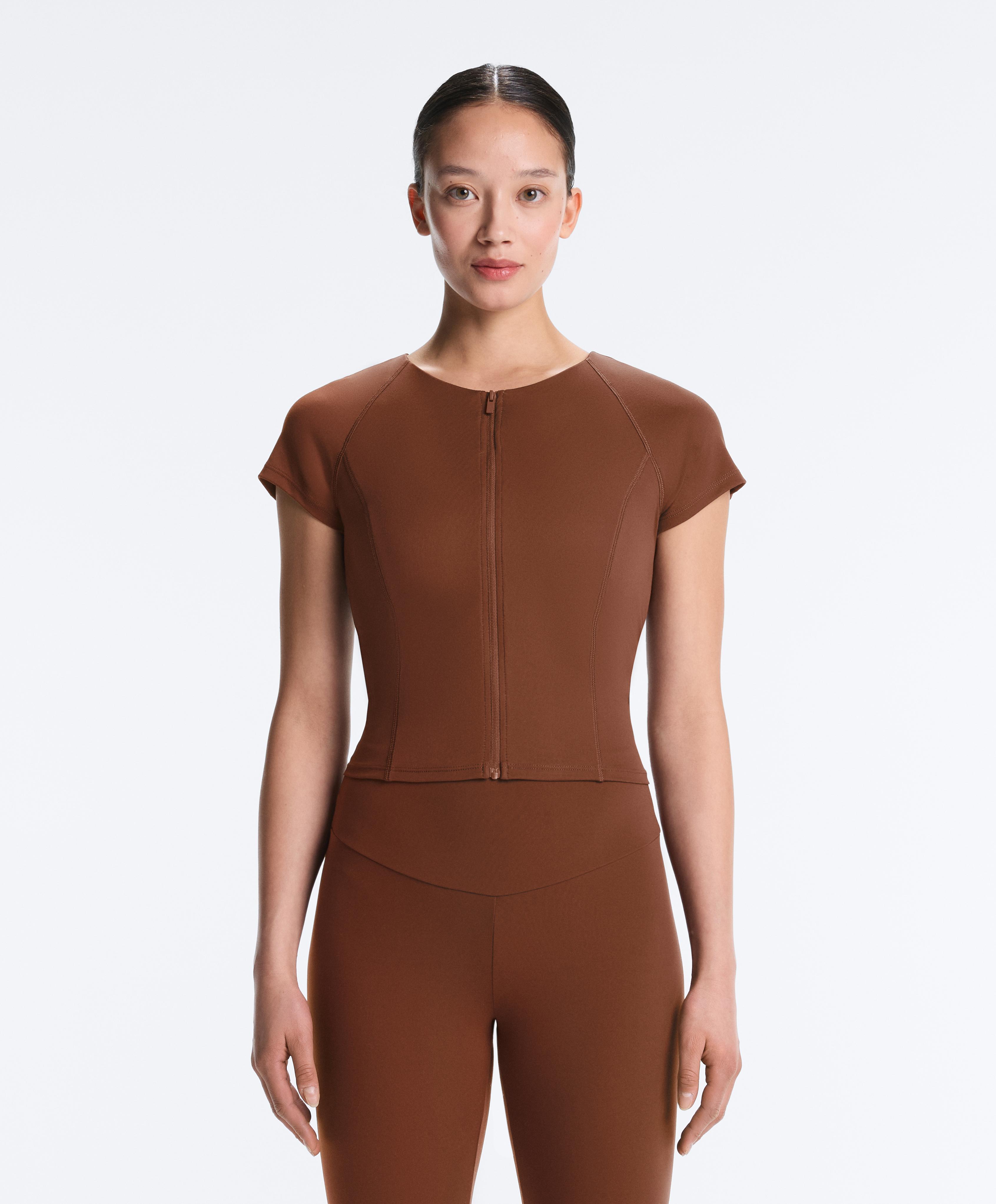 Short-sleeved zip T-shirt — COFFEE