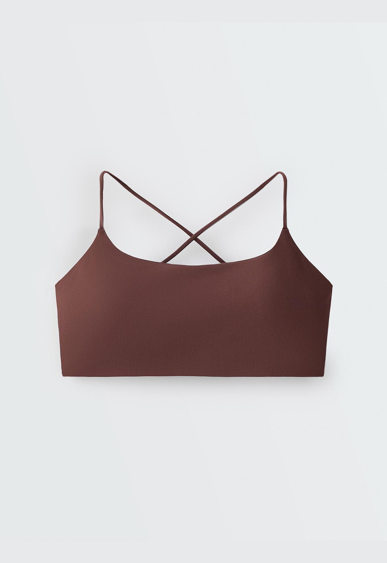 Low-support Comfortlux crossover sports bra — CHOCOLATE