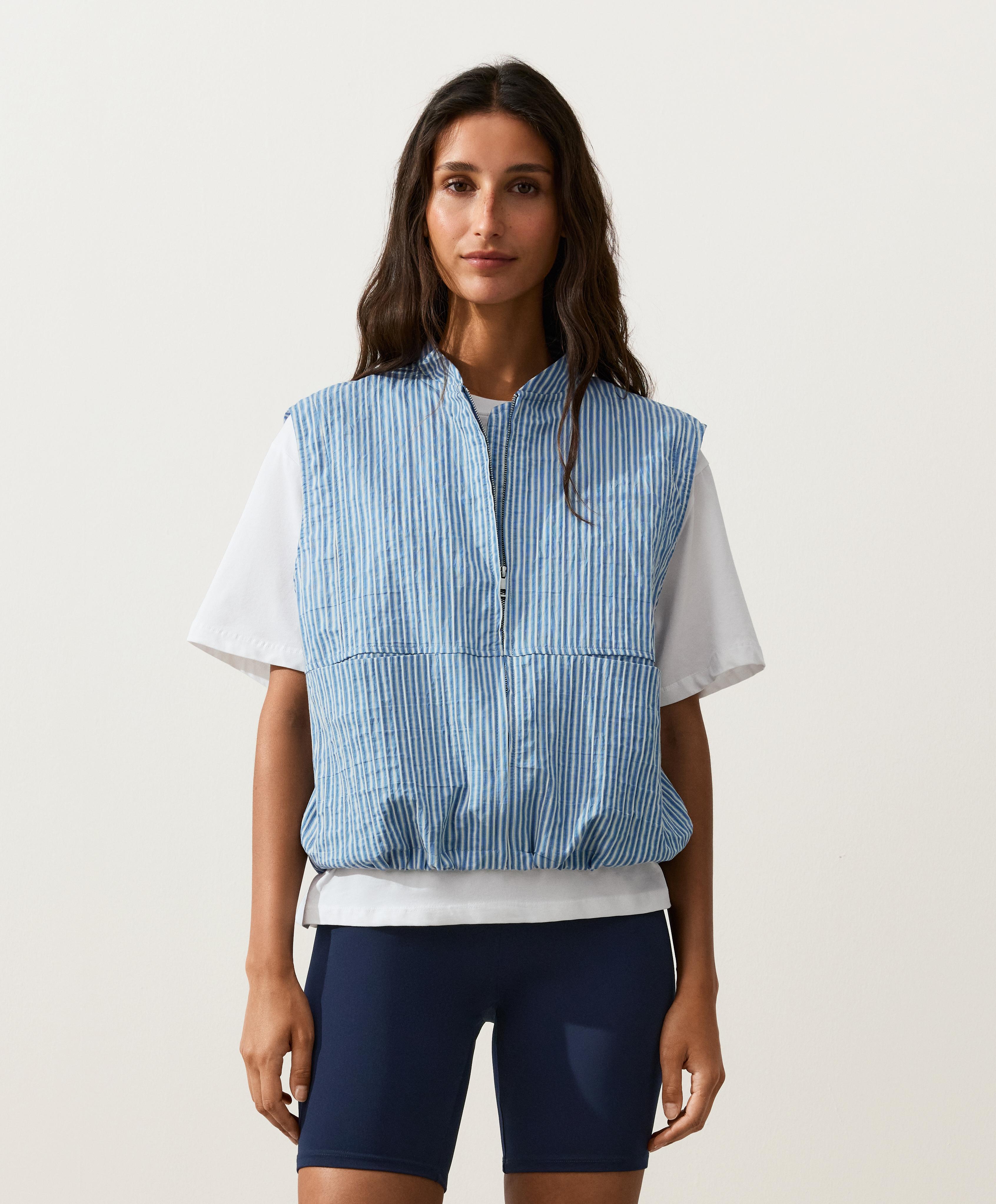 Striped cotton blend vest — MID-BLUE