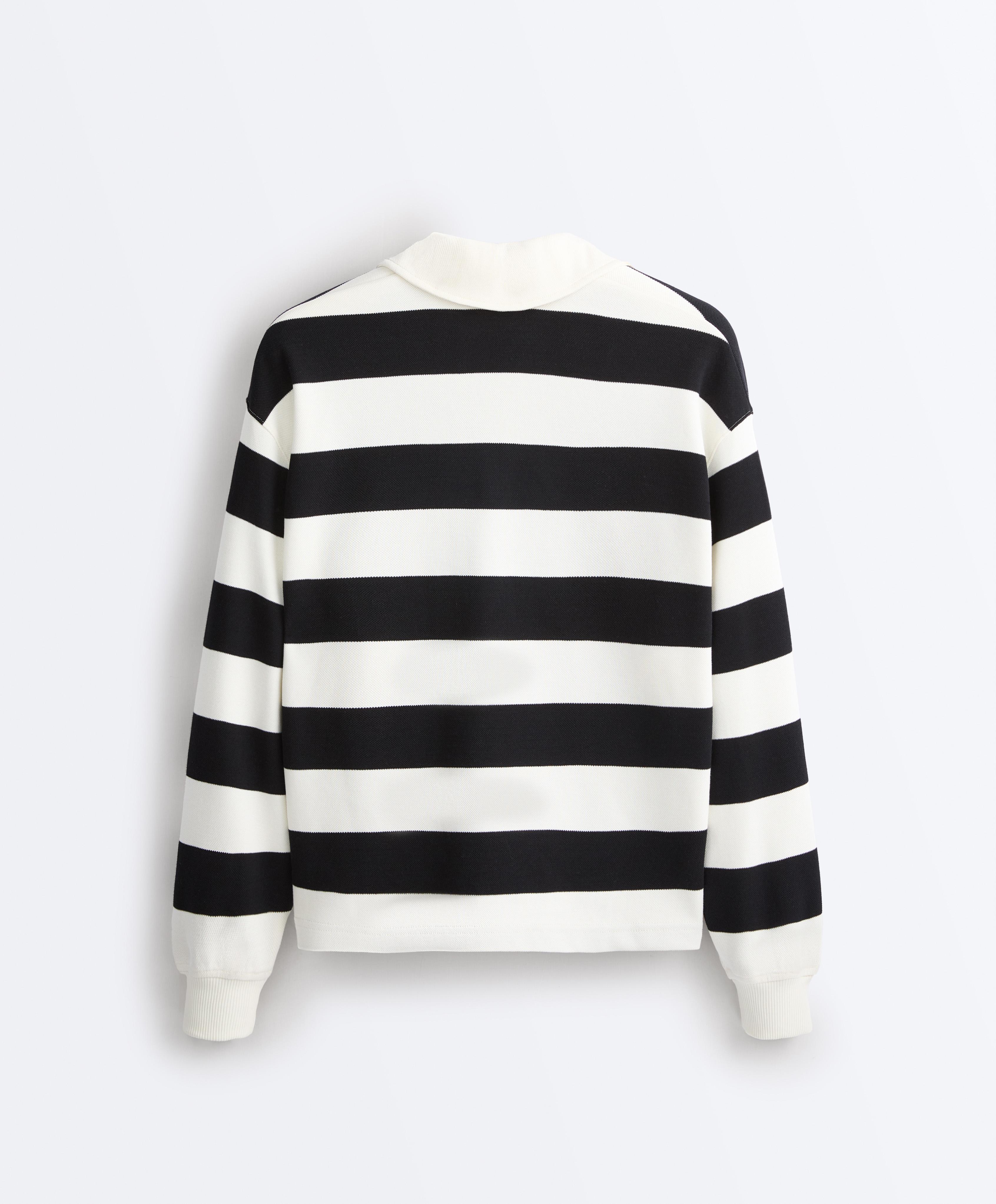 Striped cotton piqué polo shirt — BLACK