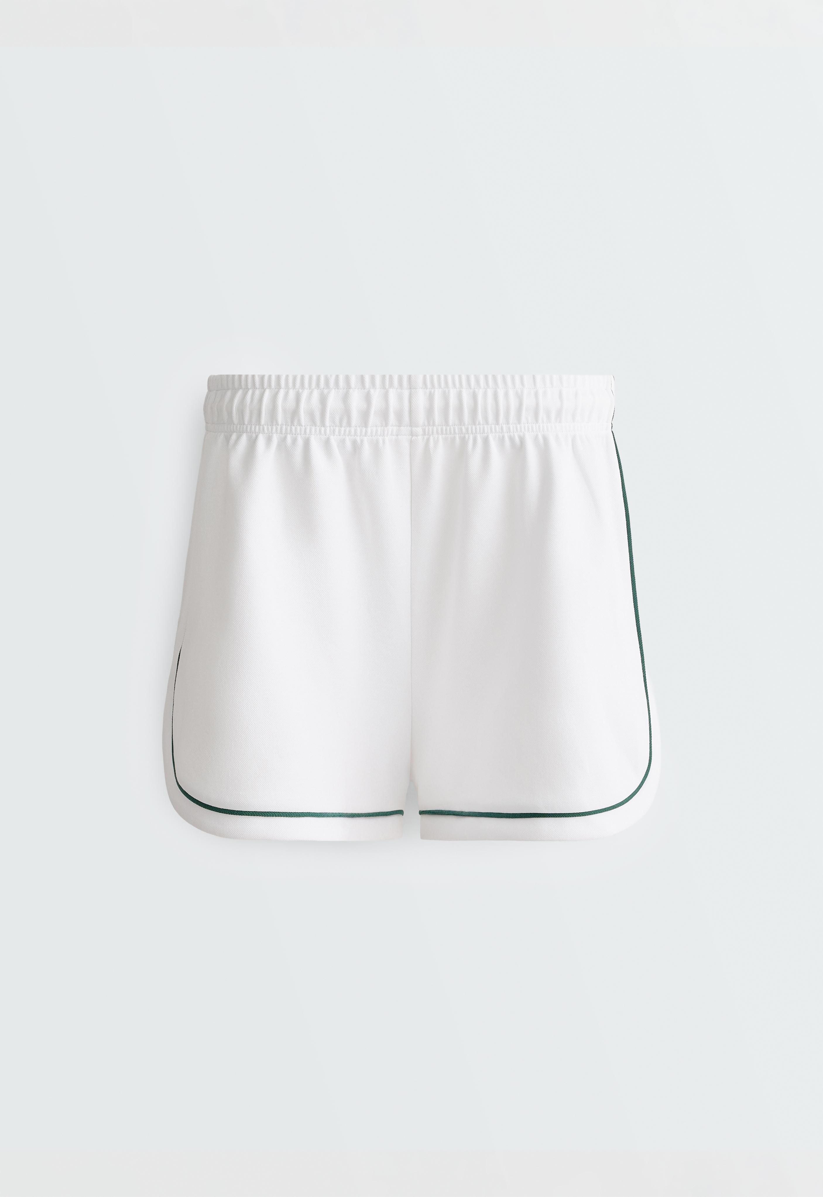 Cotton piqué shorts with piping — WHITE 