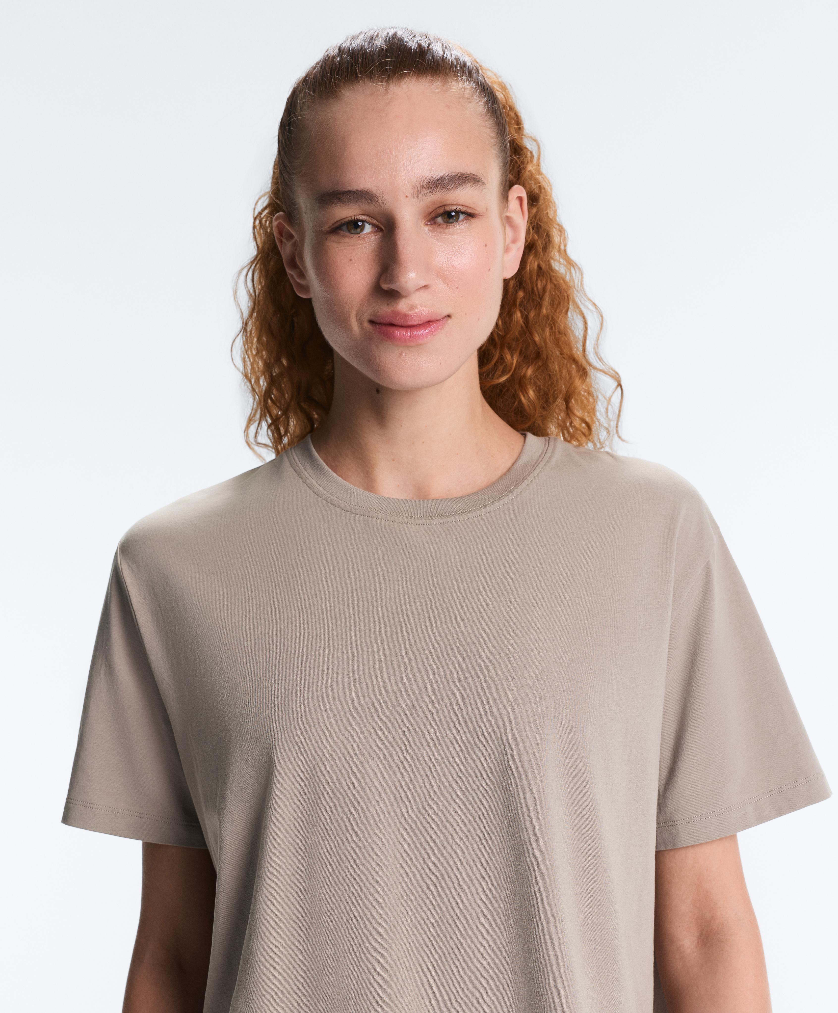 Boxy cotton blend T-shirt — PALE TAUPE