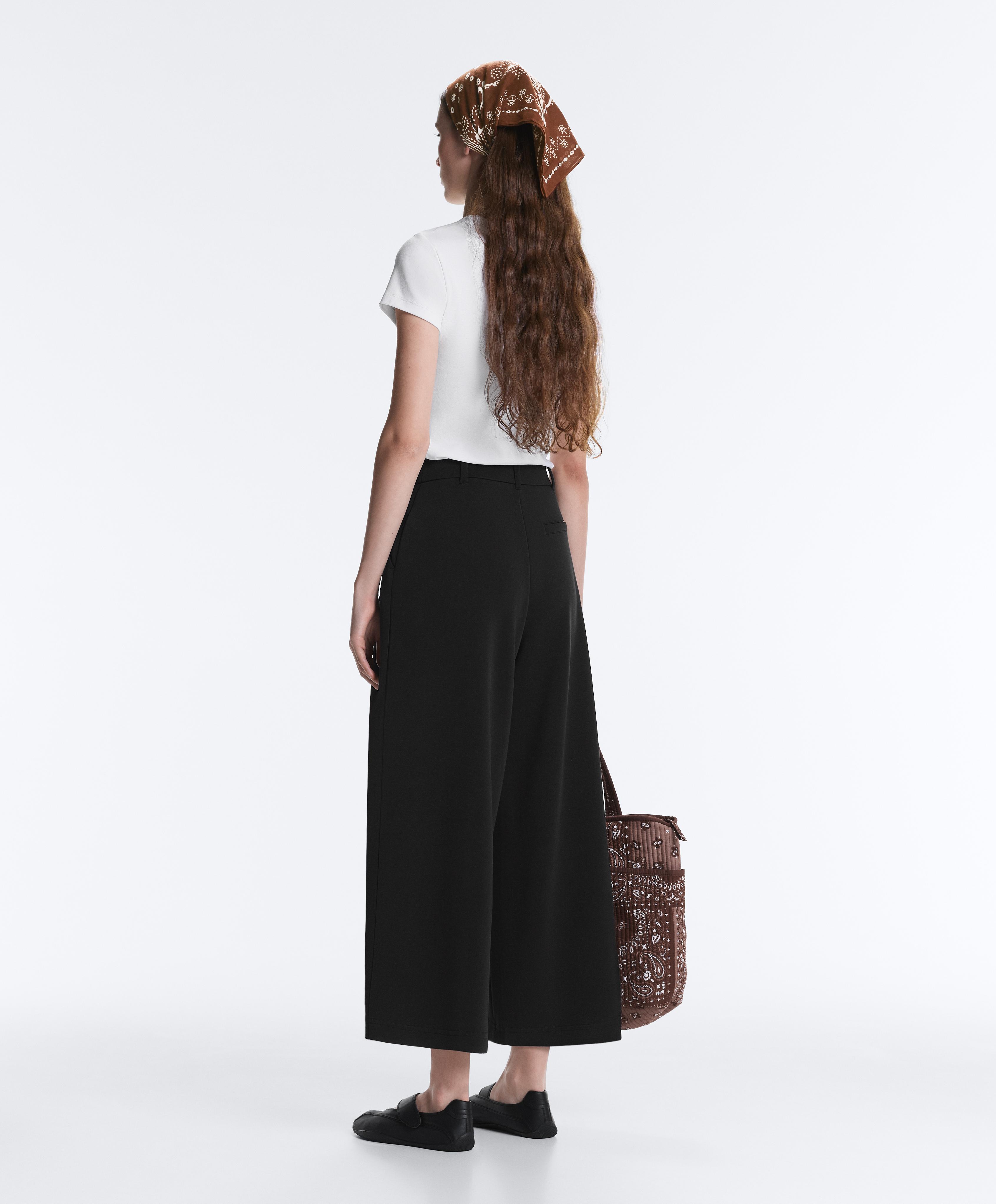 Soft-touch wide-leg crop trousers with modal and pleats — BLACK (alternate view)