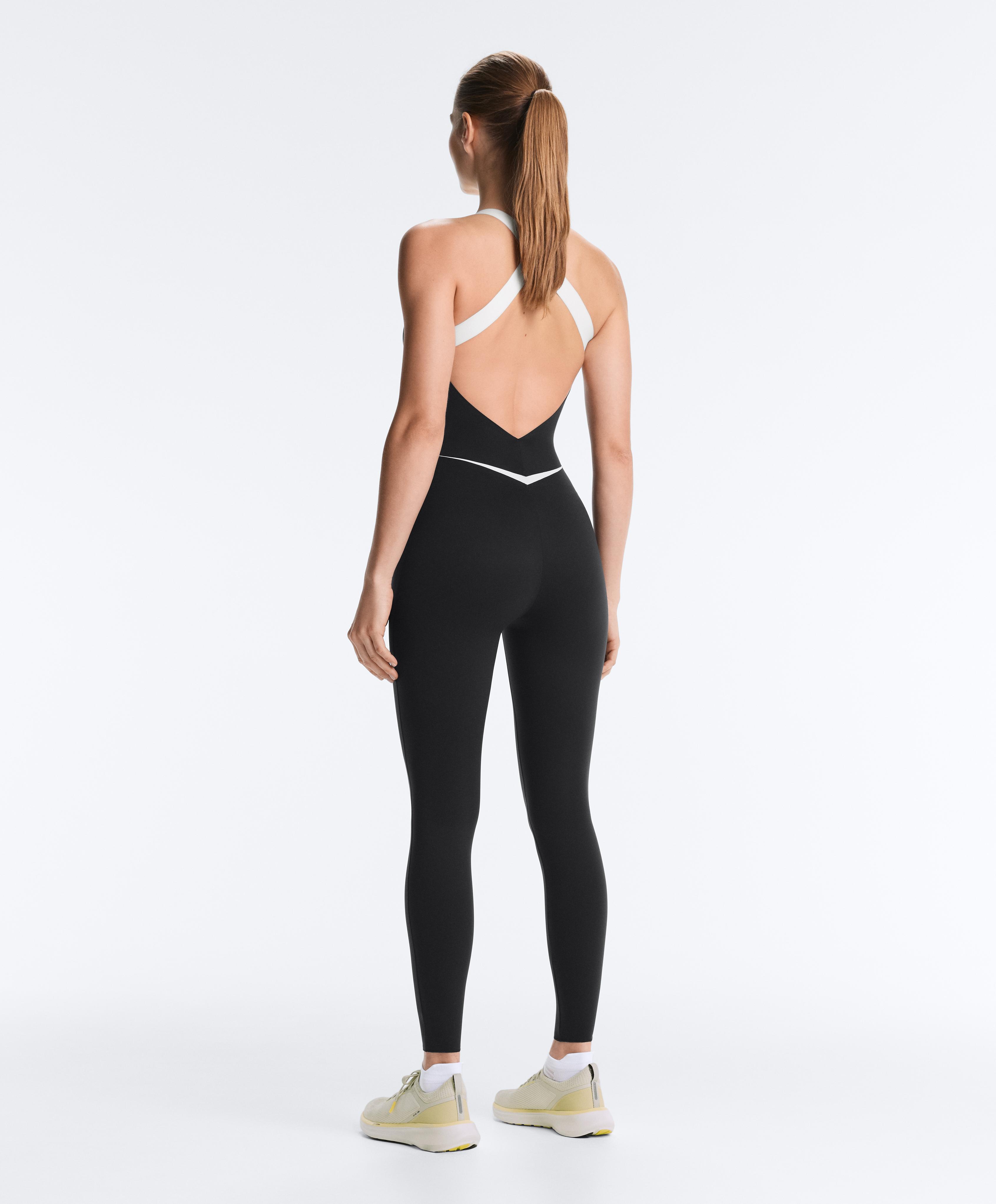 Perfect-adapt sleeveless contrast long jumpsuit — BLACK