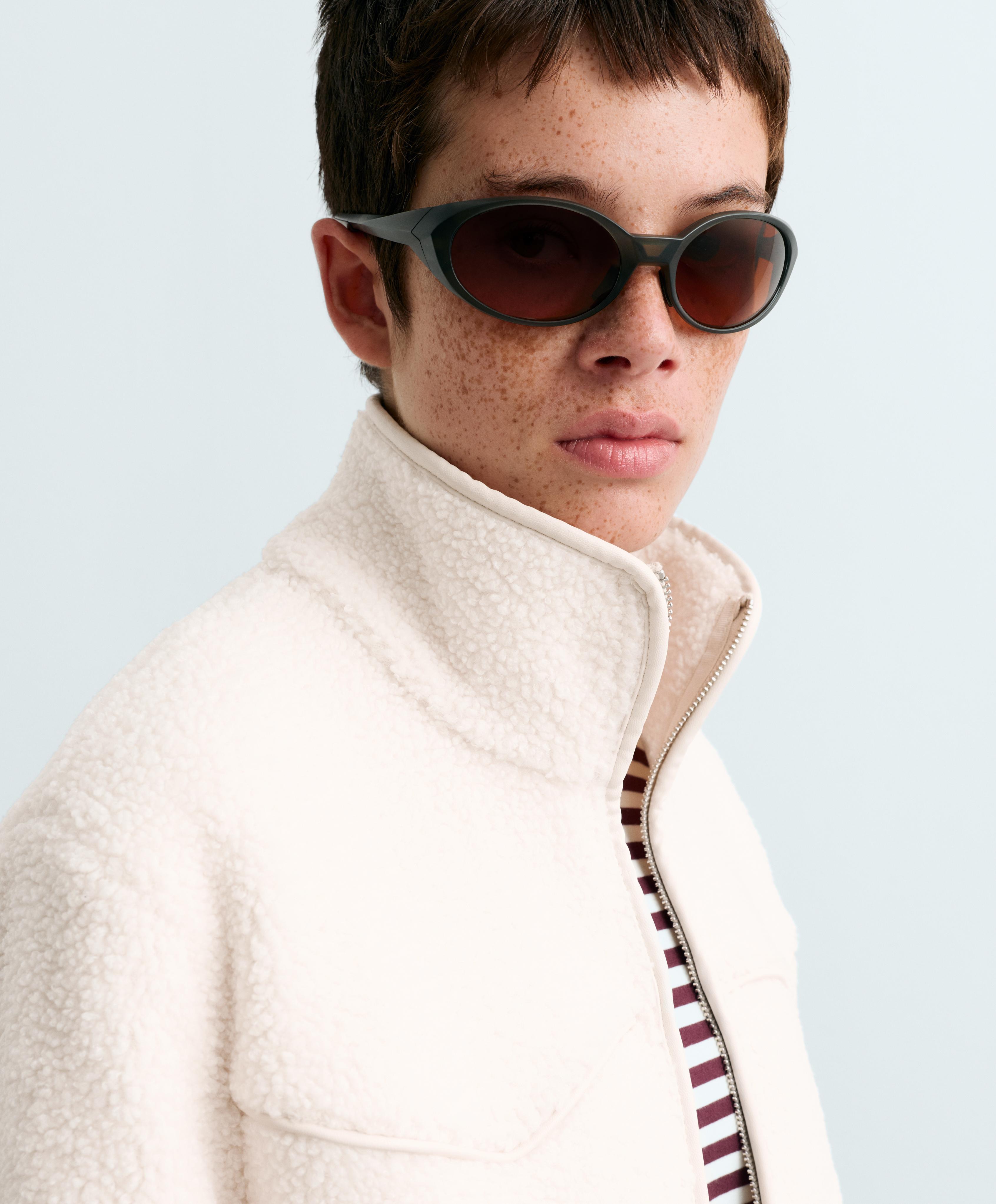 Piping faux-shearling jacket — ECRU
