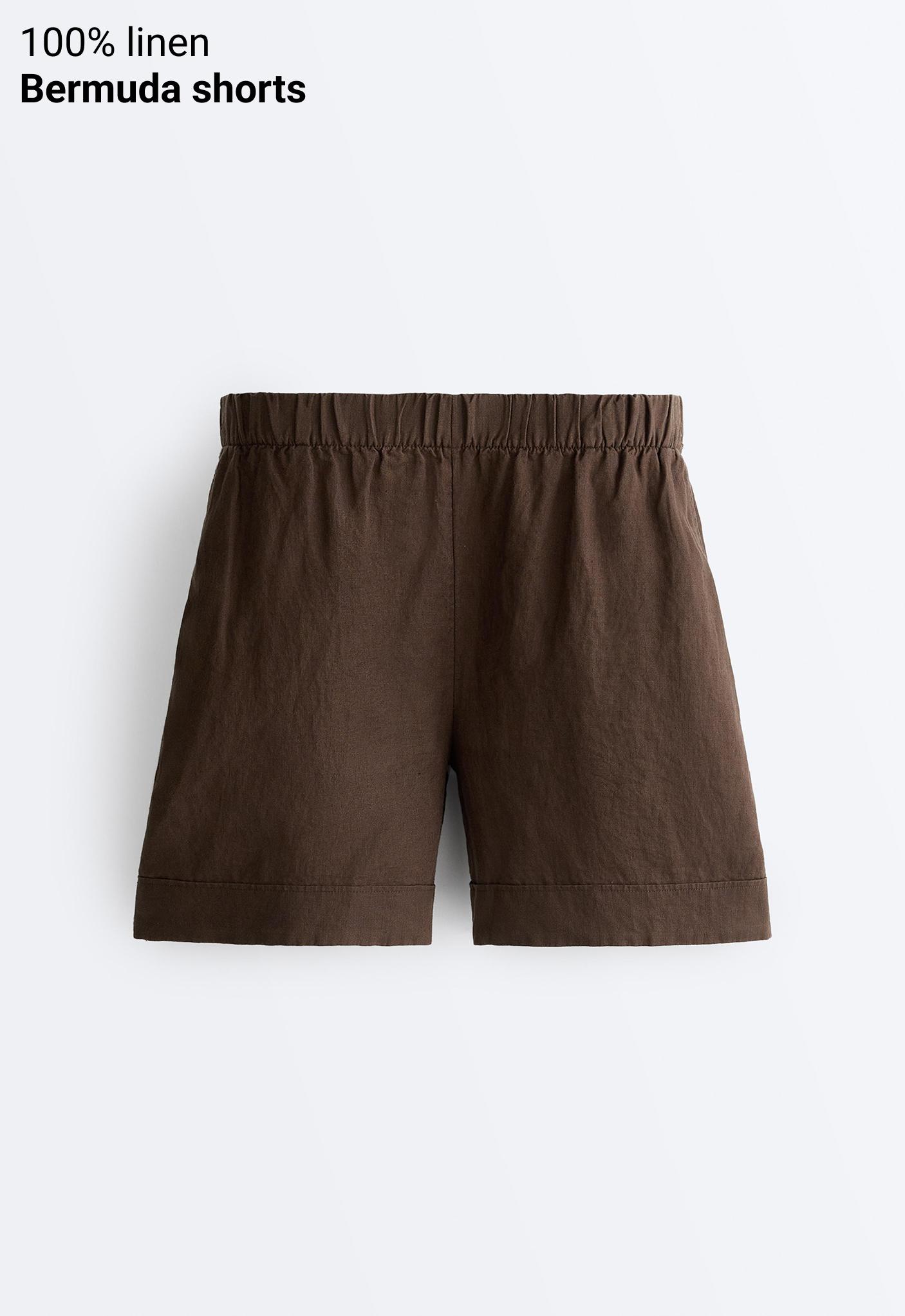 100% linen Bermuda shorts — DARK BROWN