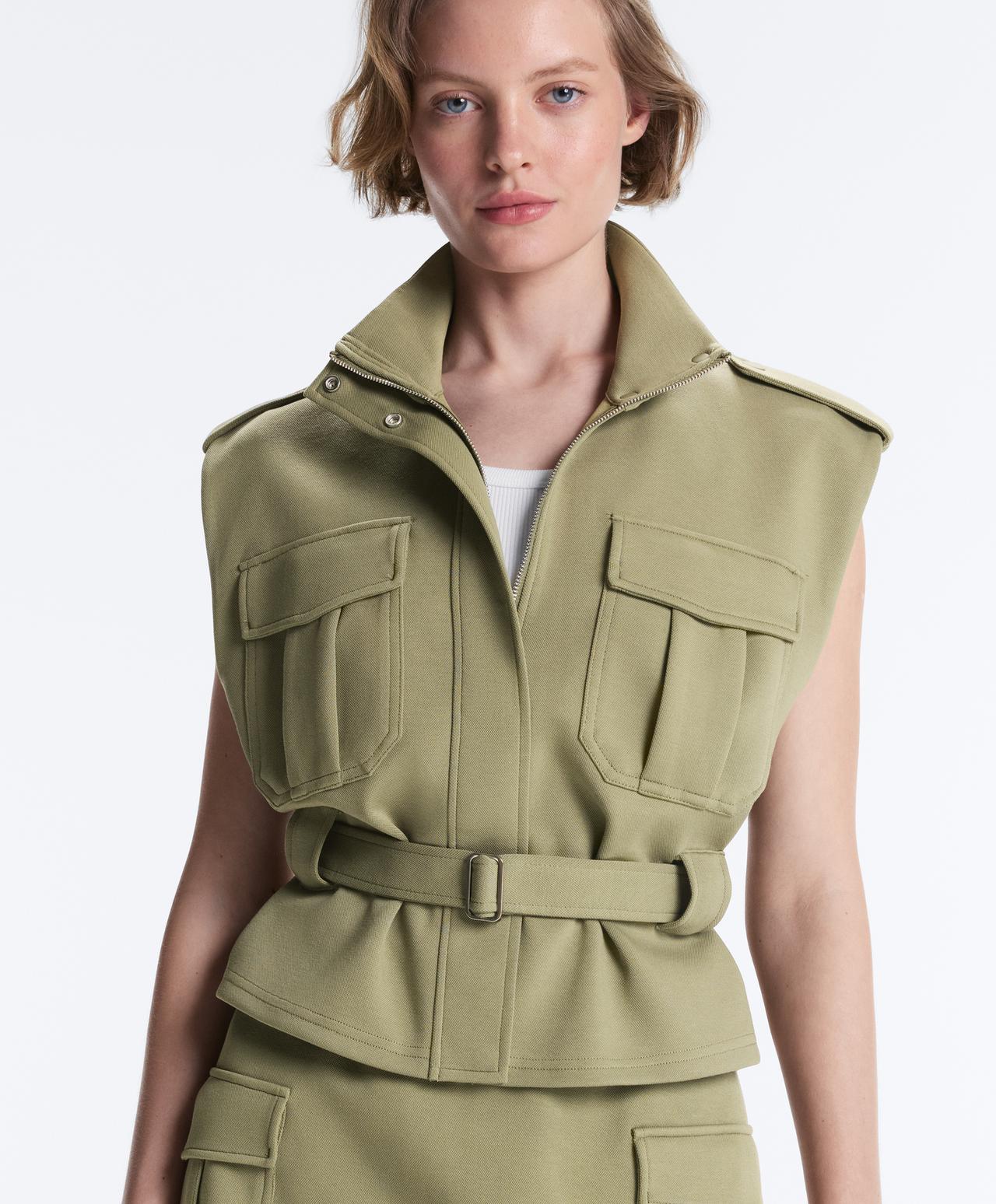 Utility piqué gilet with cotton belt — YELLOW GREEN
