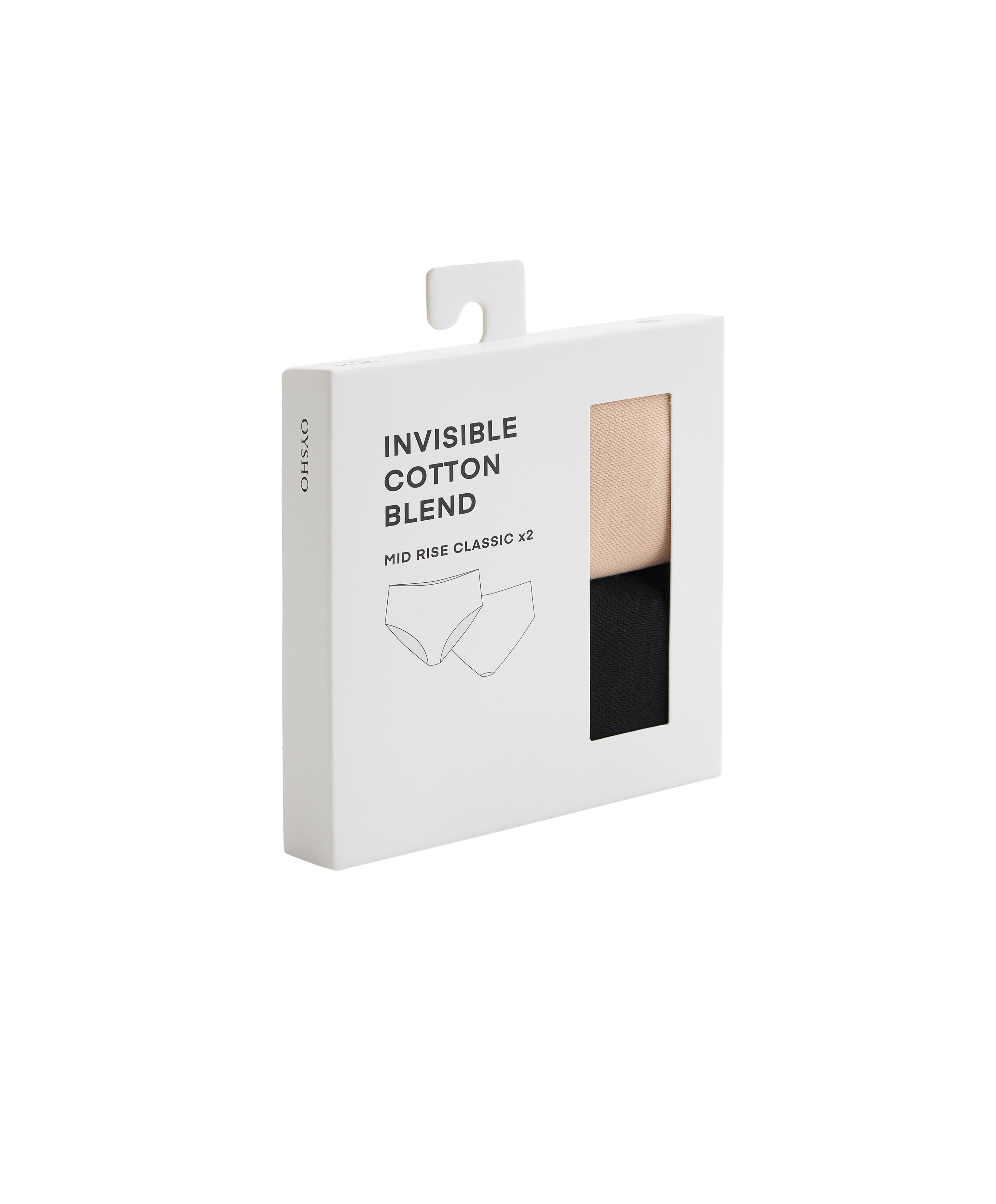 2 invisible cotton blend mid-rise classic briefs — BEIGE