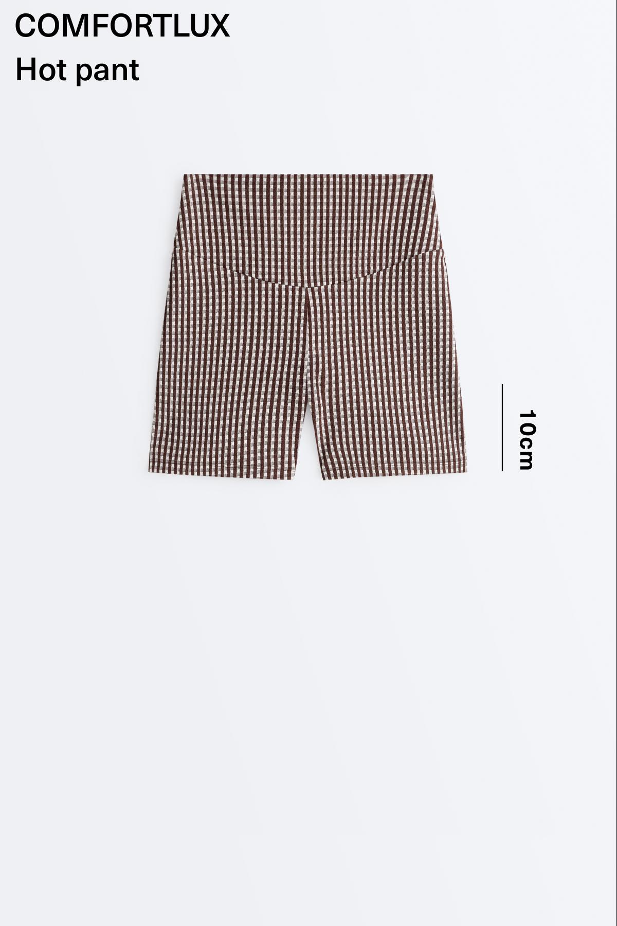Comfortlux high-rise 10cm gingham hot pants — DARK REDDISH‑BROWN