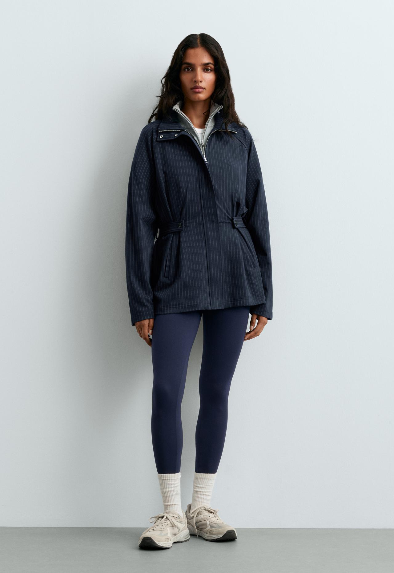 Long pinstripe cotton jacket — NAVY BLUE