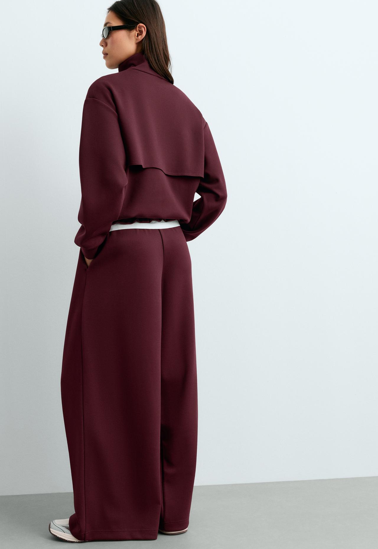 High-neck piqué jacket with cotton — BURGUNDY