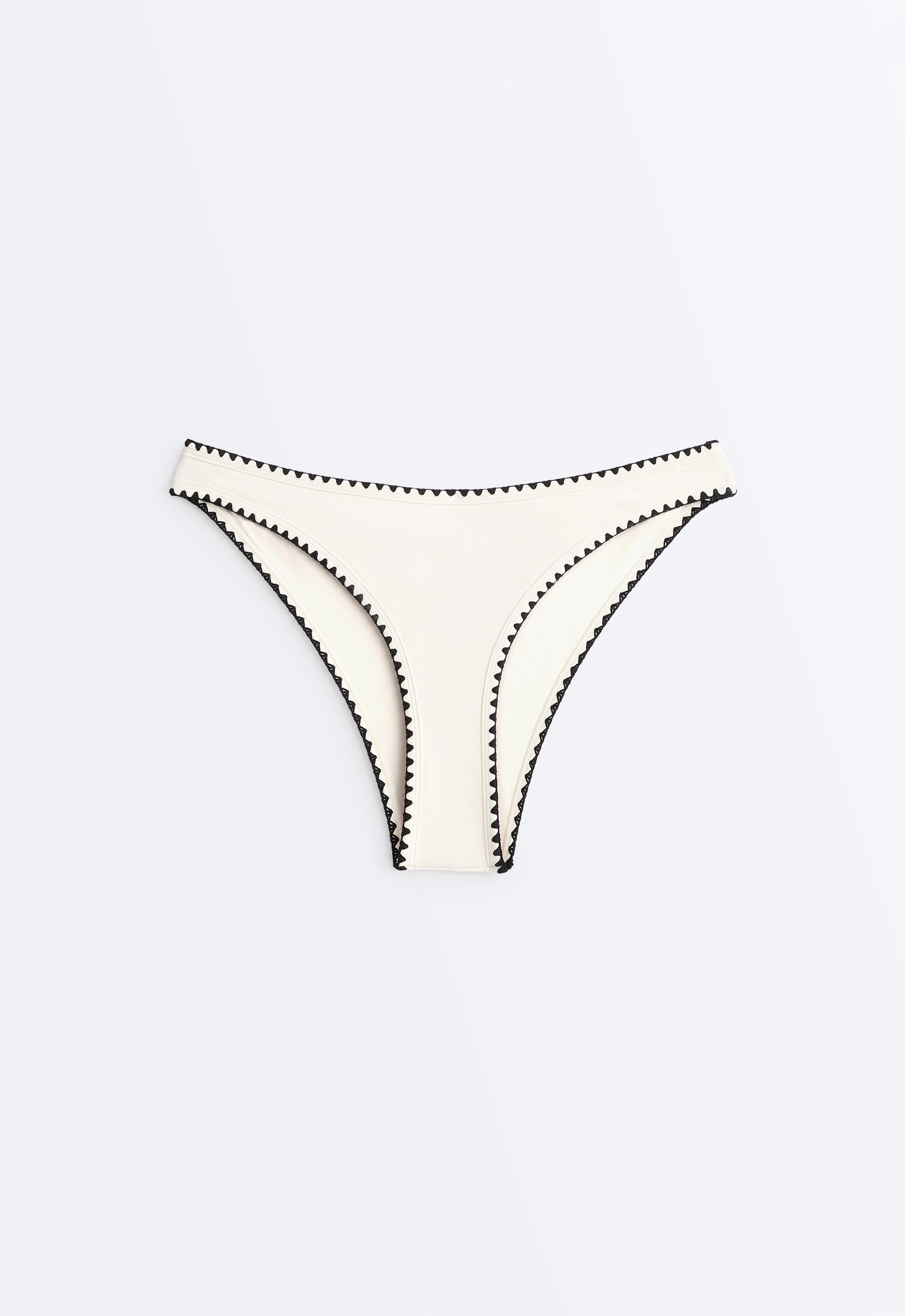 Contrast stitch U-cut medium-coverage bikini briefs — PALE ECRU