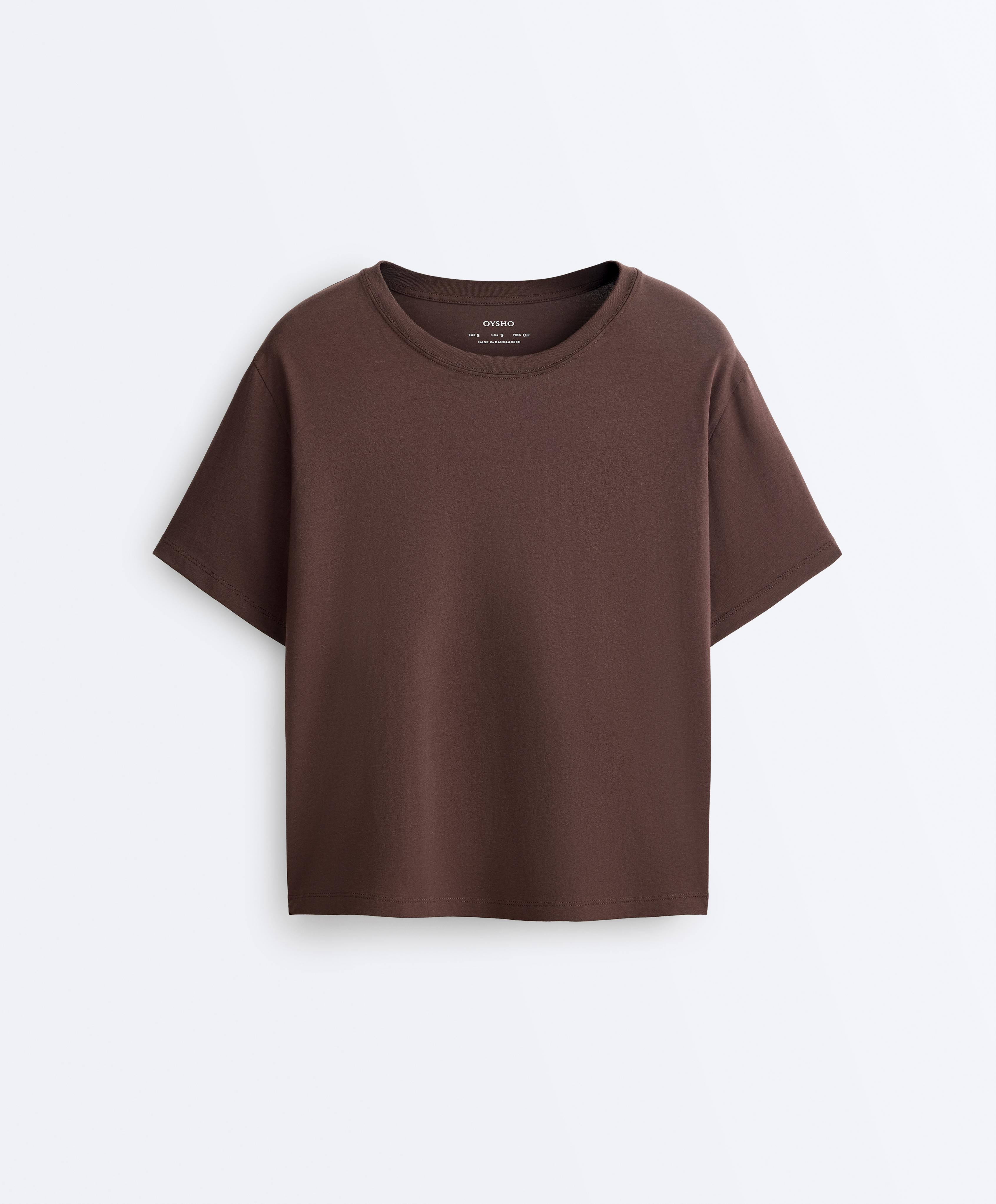 Boxy short-sleeved cotton blend T-shirt — DARK BROWN