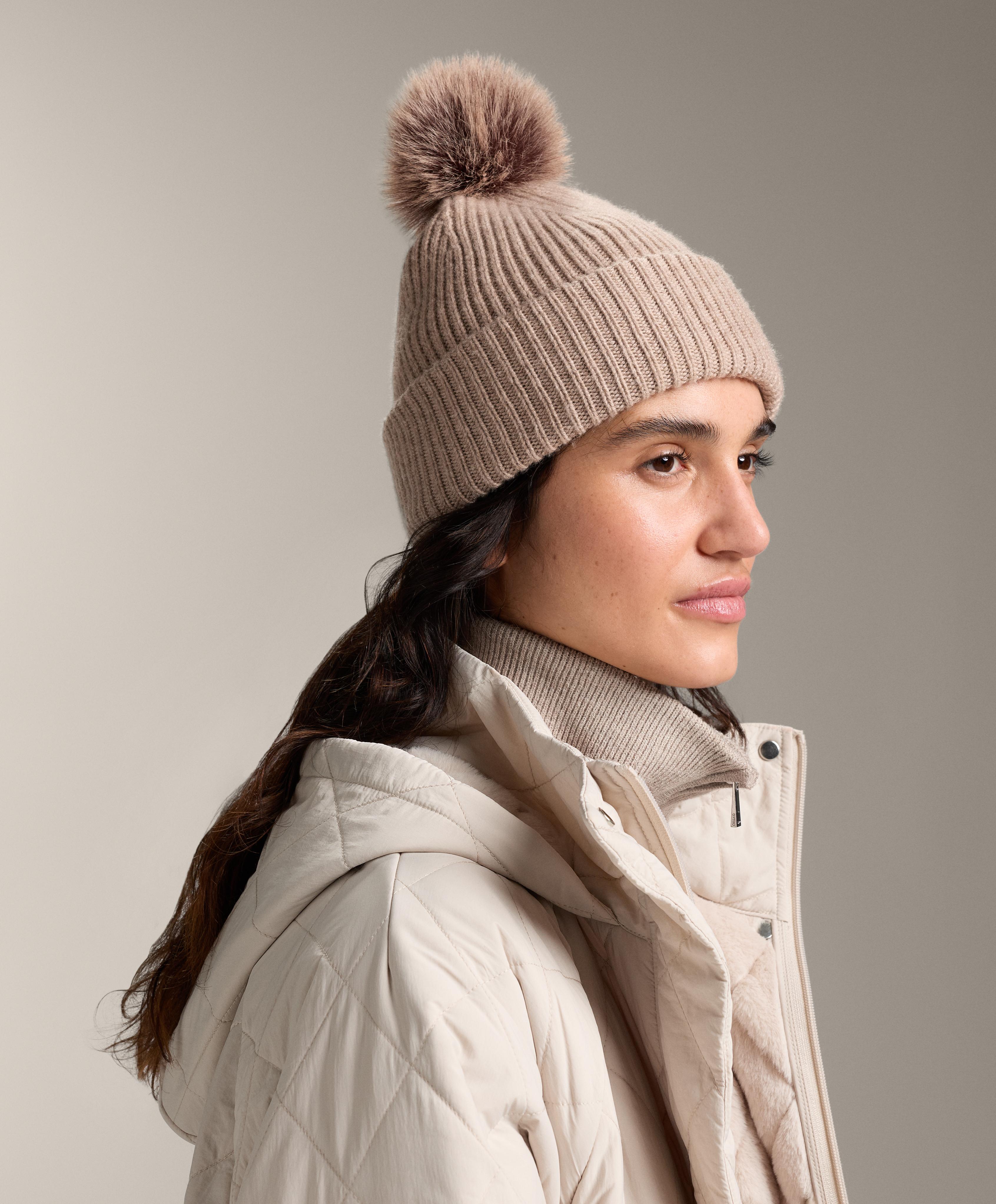 Wool blend knit pompom hat — SOFT MINK