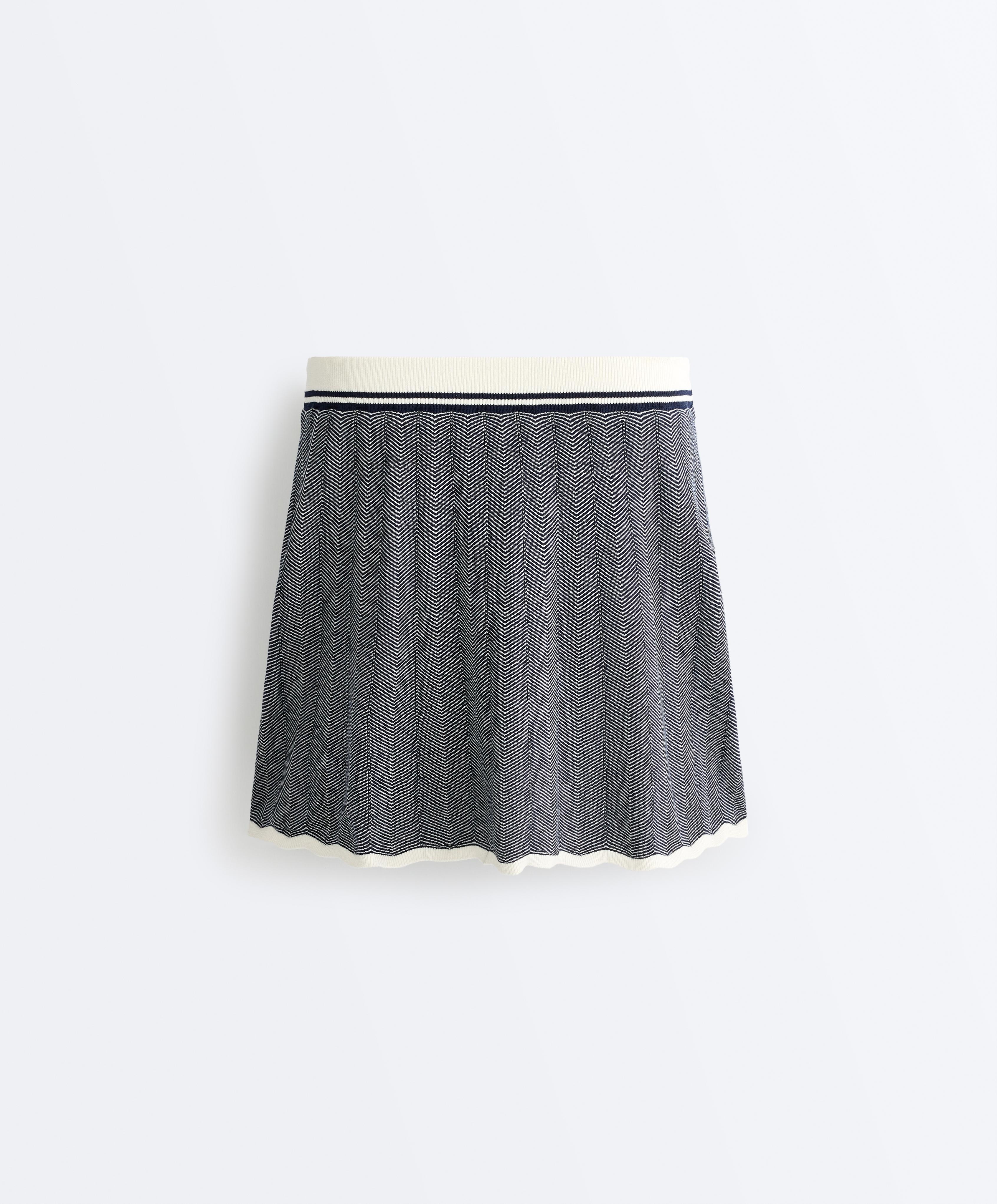 Herringbone knit high rise seamless skirt — NAVY BLUE