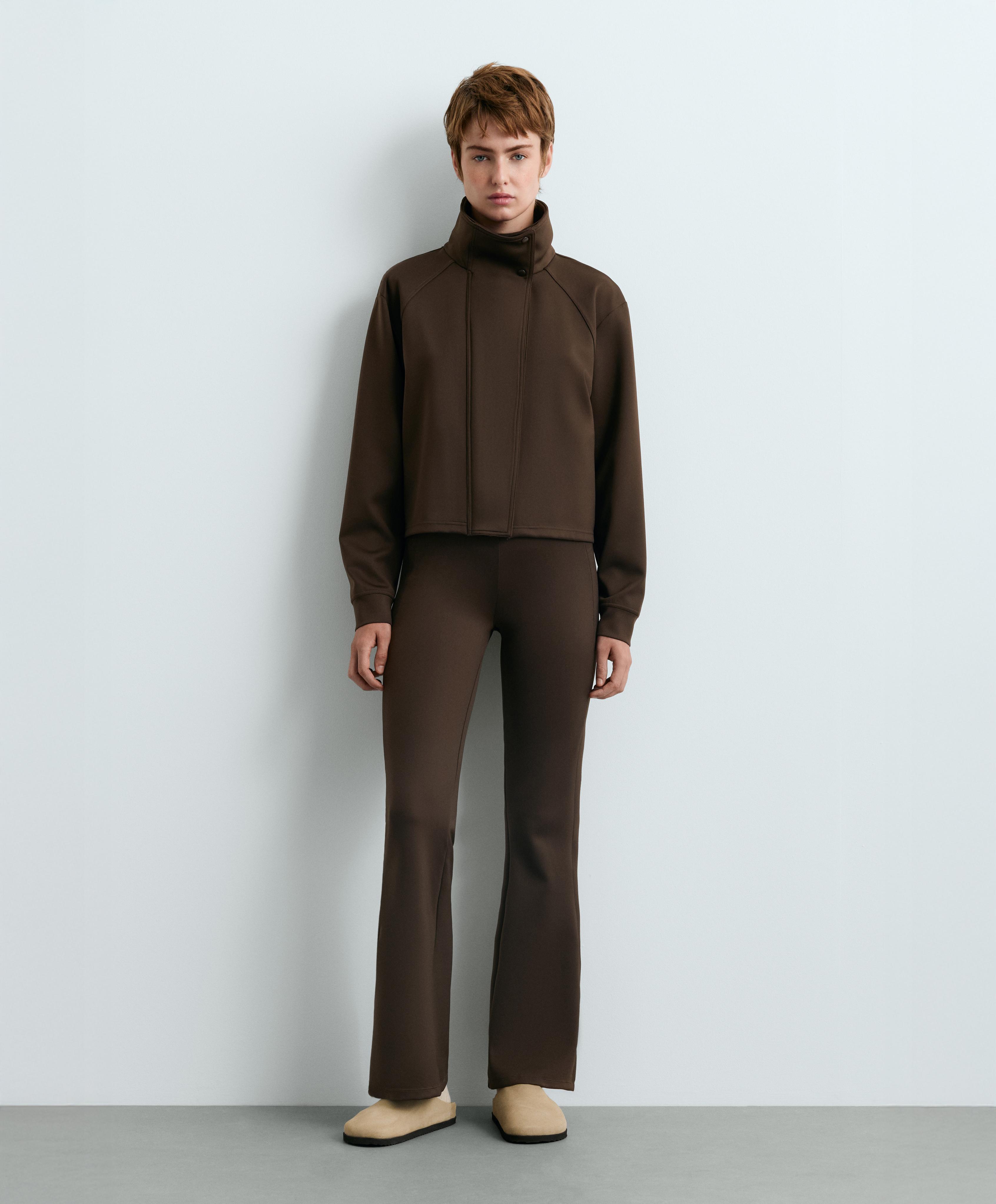 Neoprene-effect double-collar jacket — BROWN