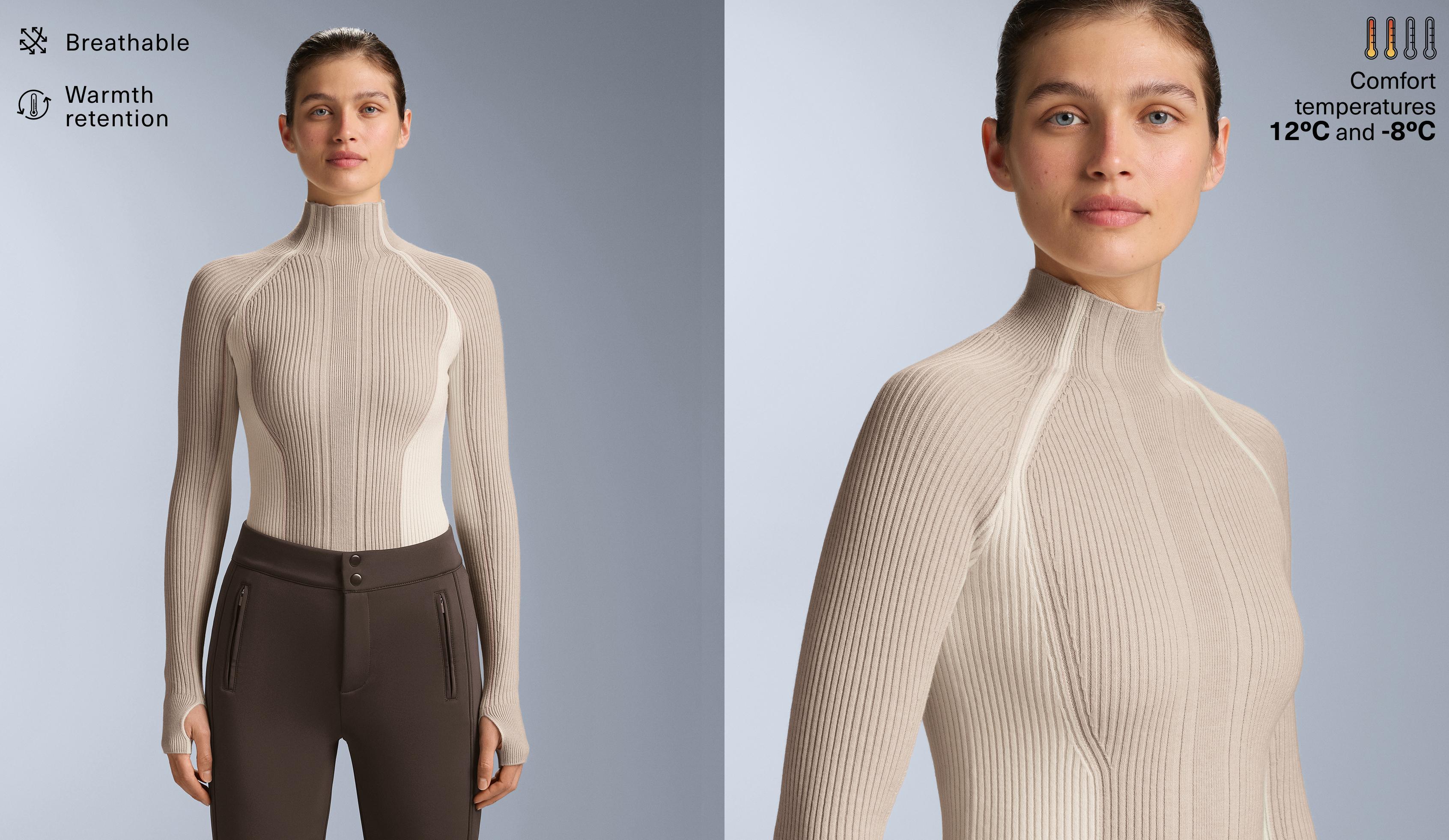 Thermal base layer T-shirt with contrast rib knit