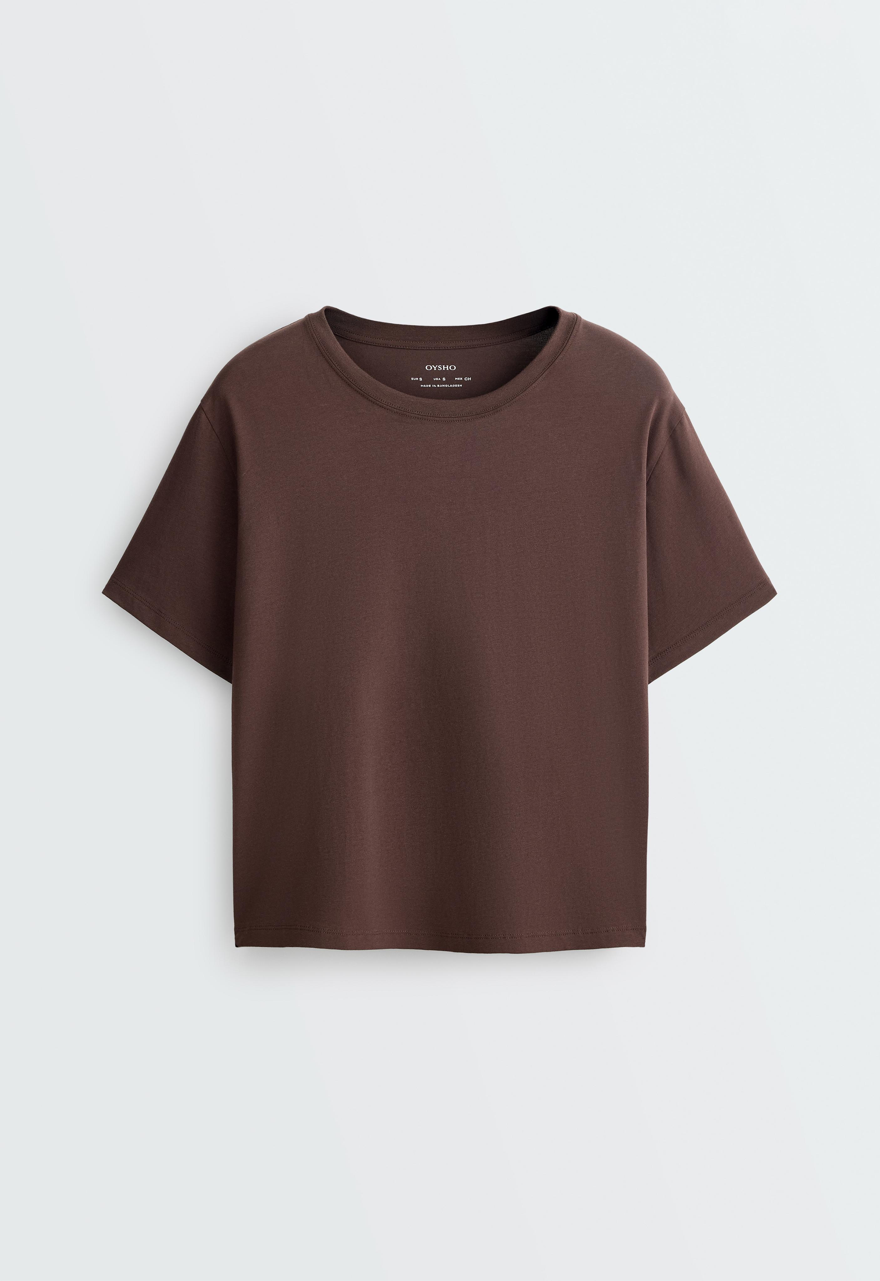Boxy short-sleeved cotton blend T-shirt — DARK BROWN