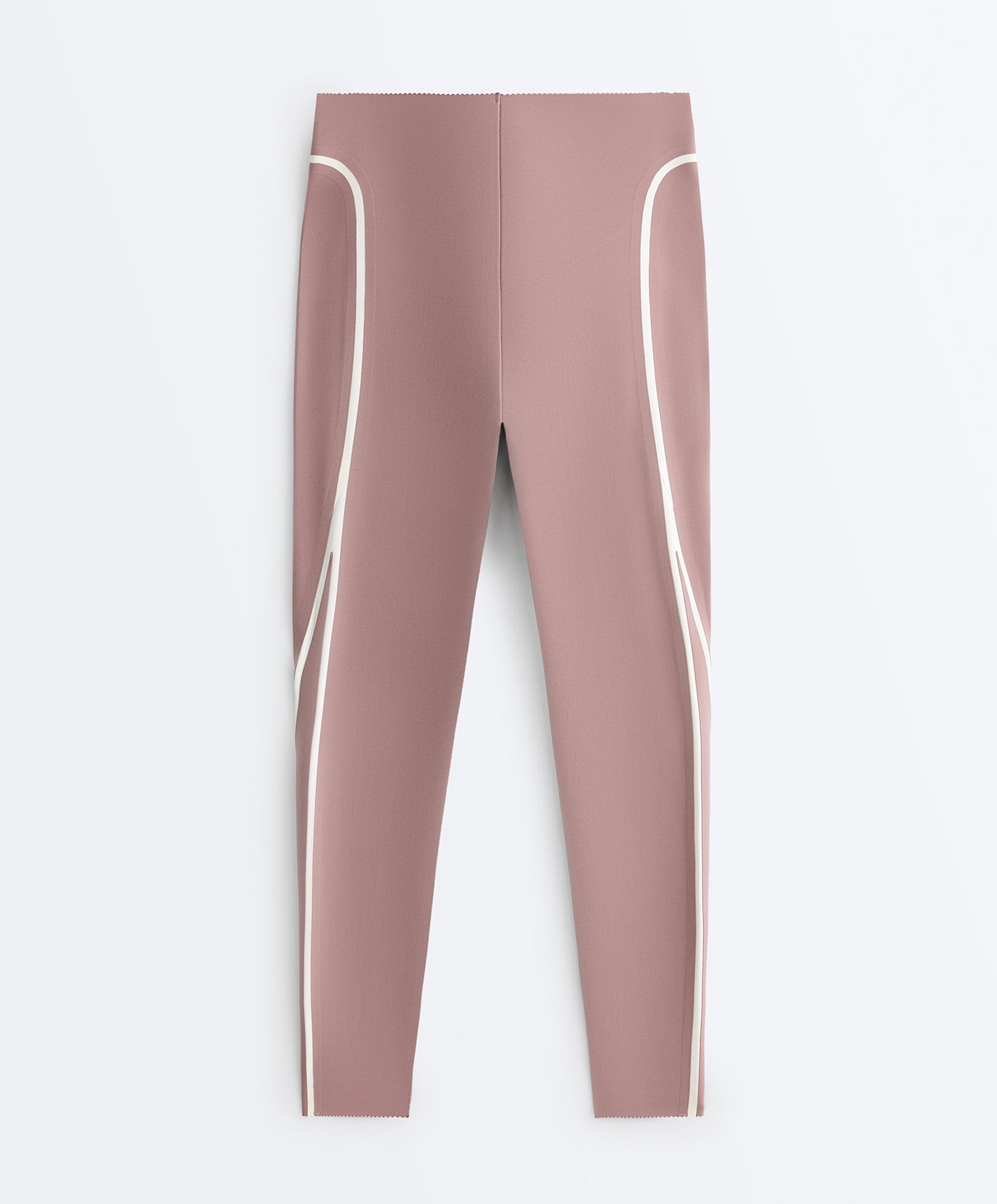High-rise compressive core-control ankle-length leggings with contrast details — DARK LILAC