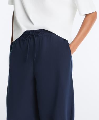 Cotton and 20% linen blend balloon trousers — NAVY BLUE 5