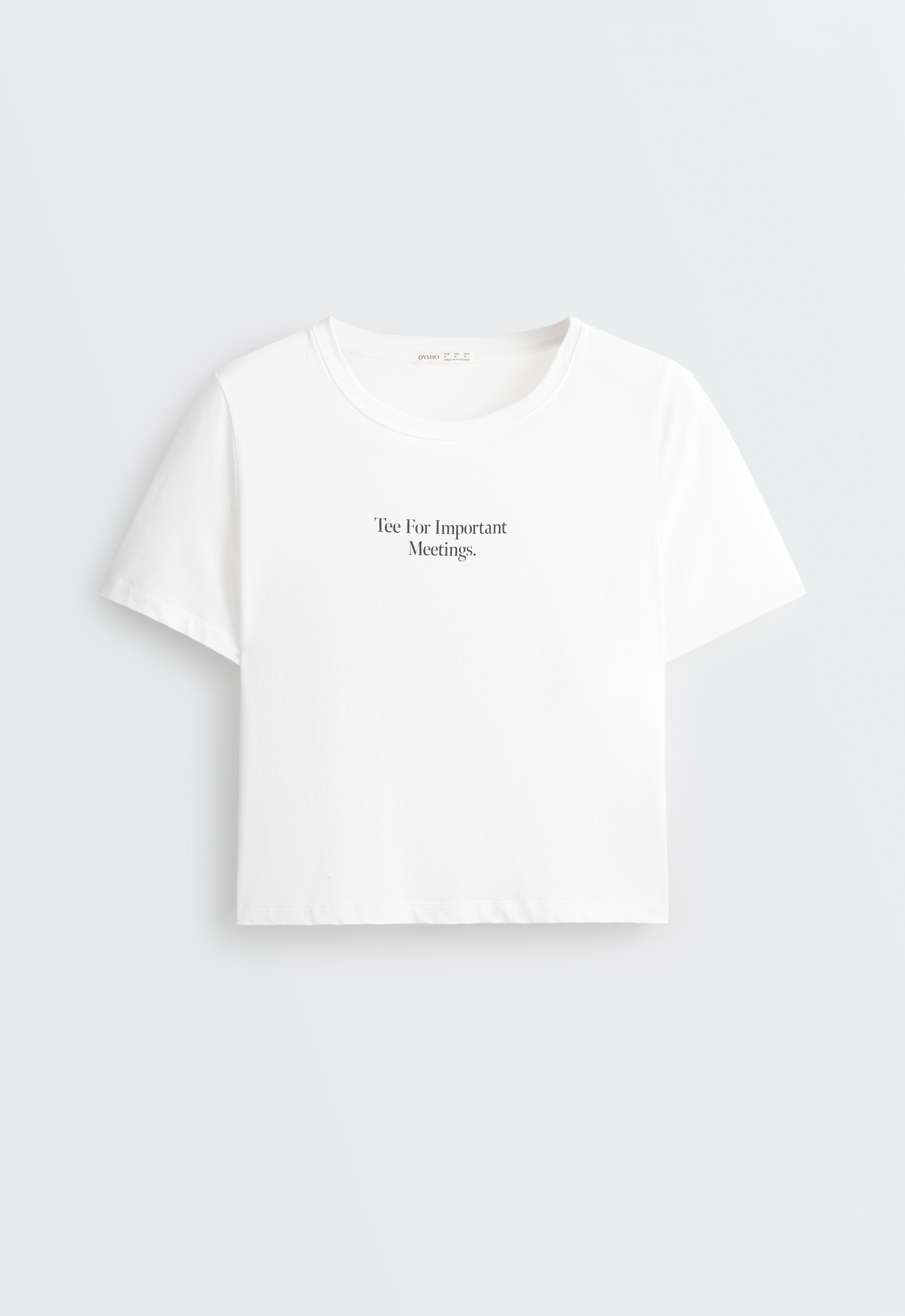 Regular-fit cotton blend slogan T-shirt — WHITE