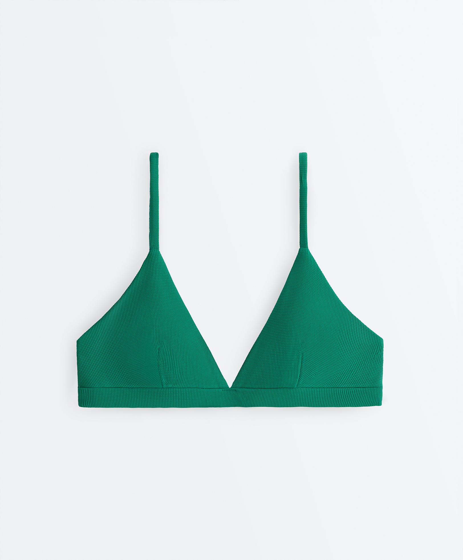 Piqué triangle bikini top — PALE EMERALD