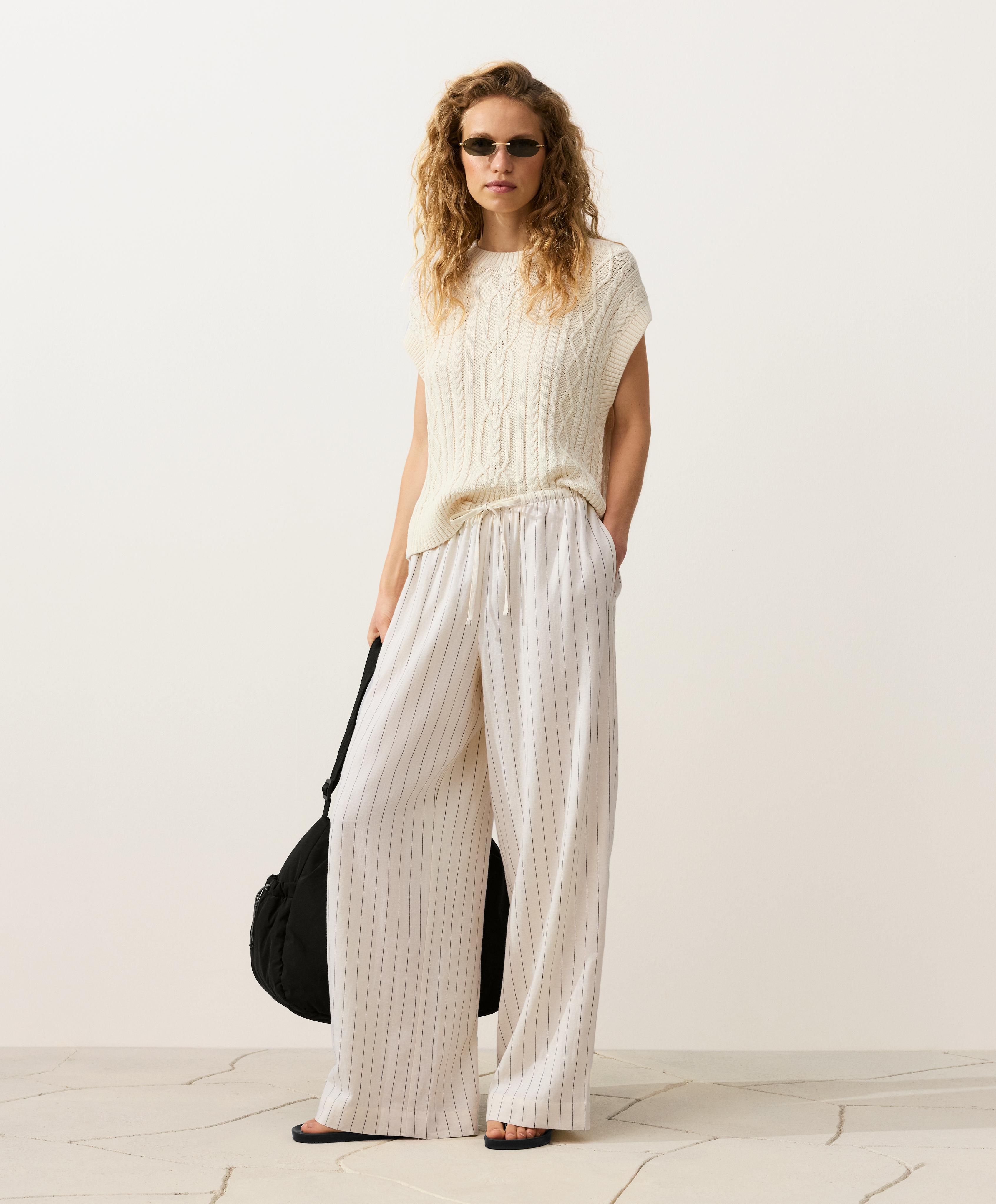 100% linen straight-leg trousers
