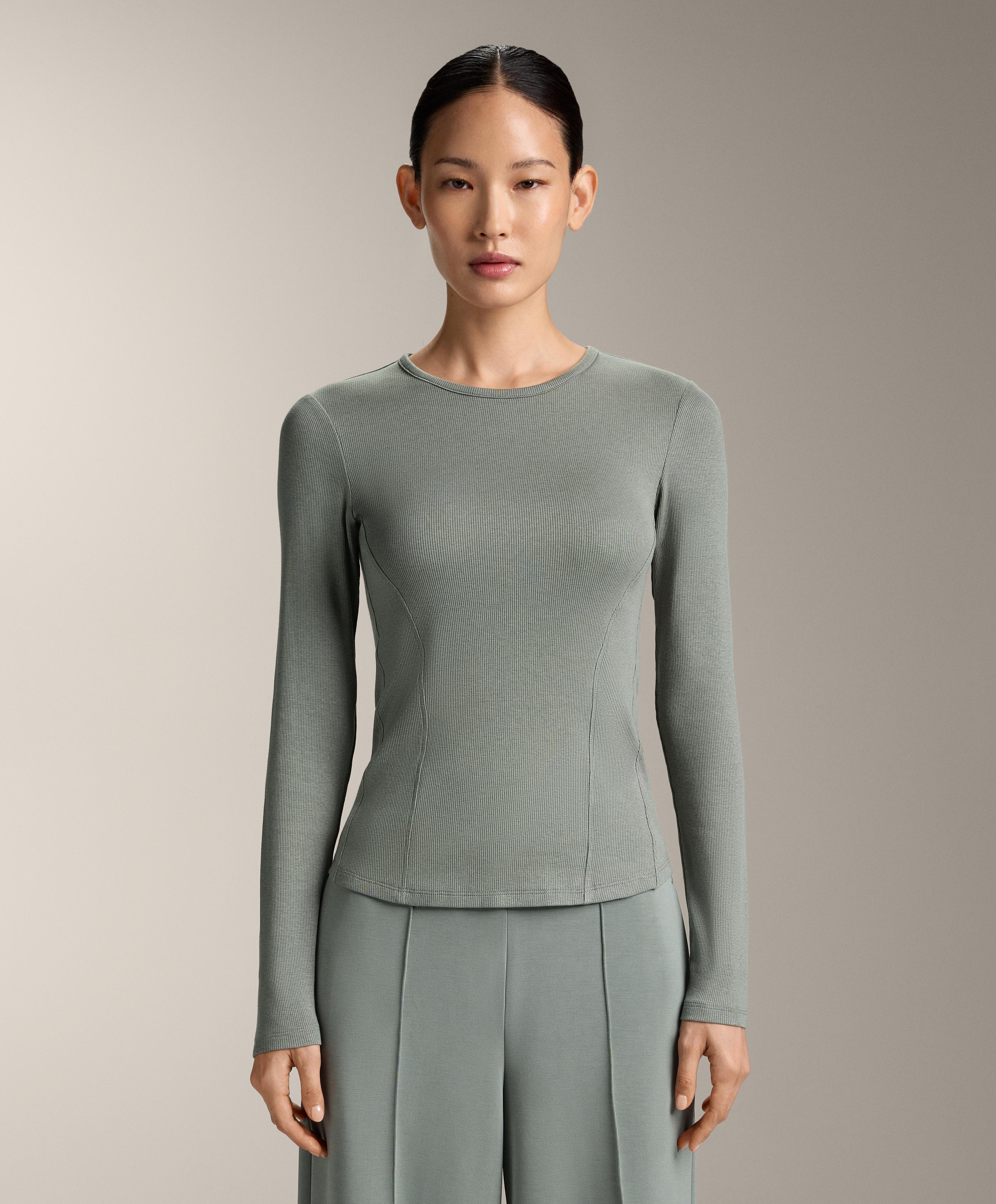 تيشيرت مضلع بأكمام طويلة مع القطن والمودال