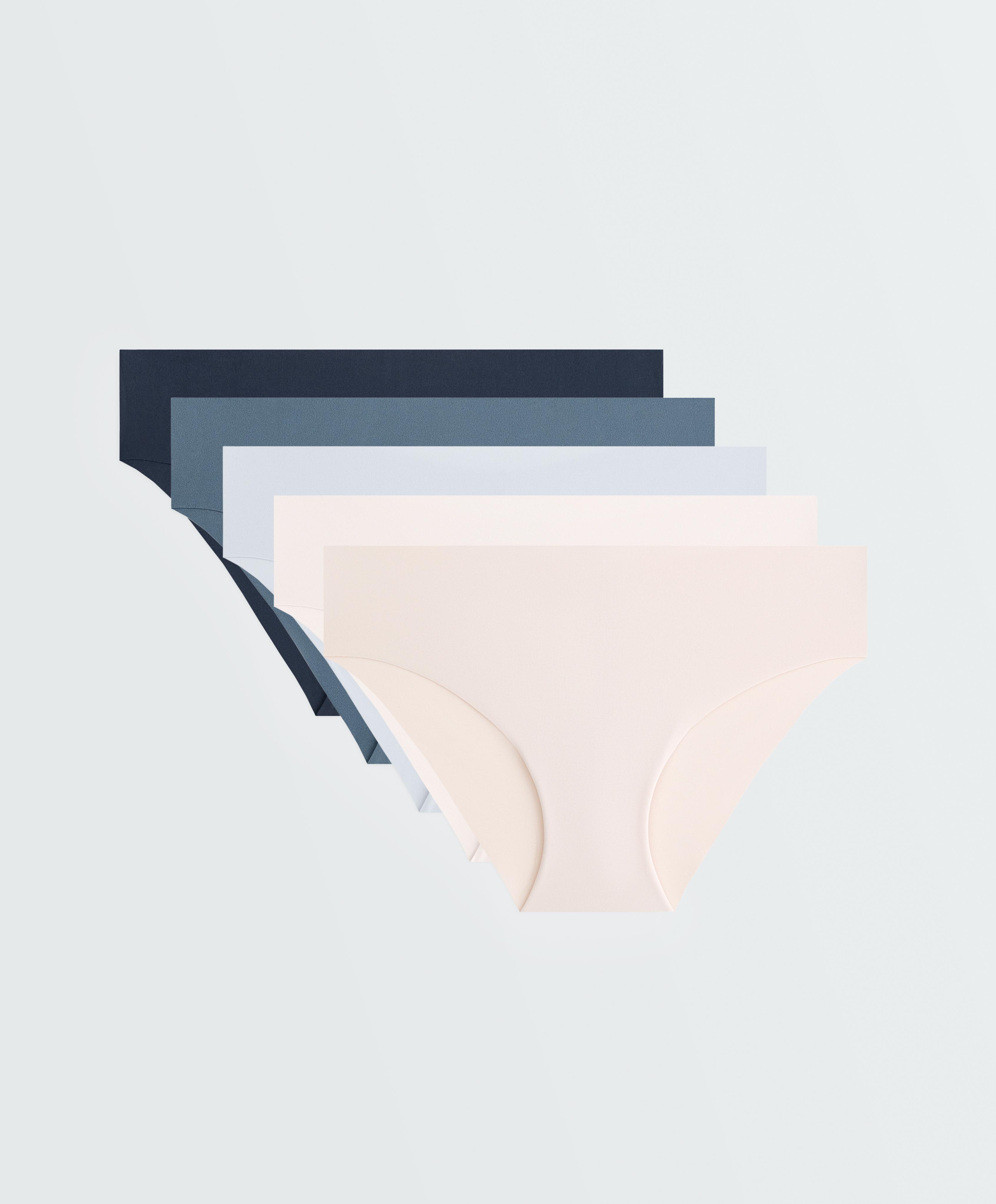5 laser-cut invisible polyamide blend hipster briefs — MID GREY-BLUE