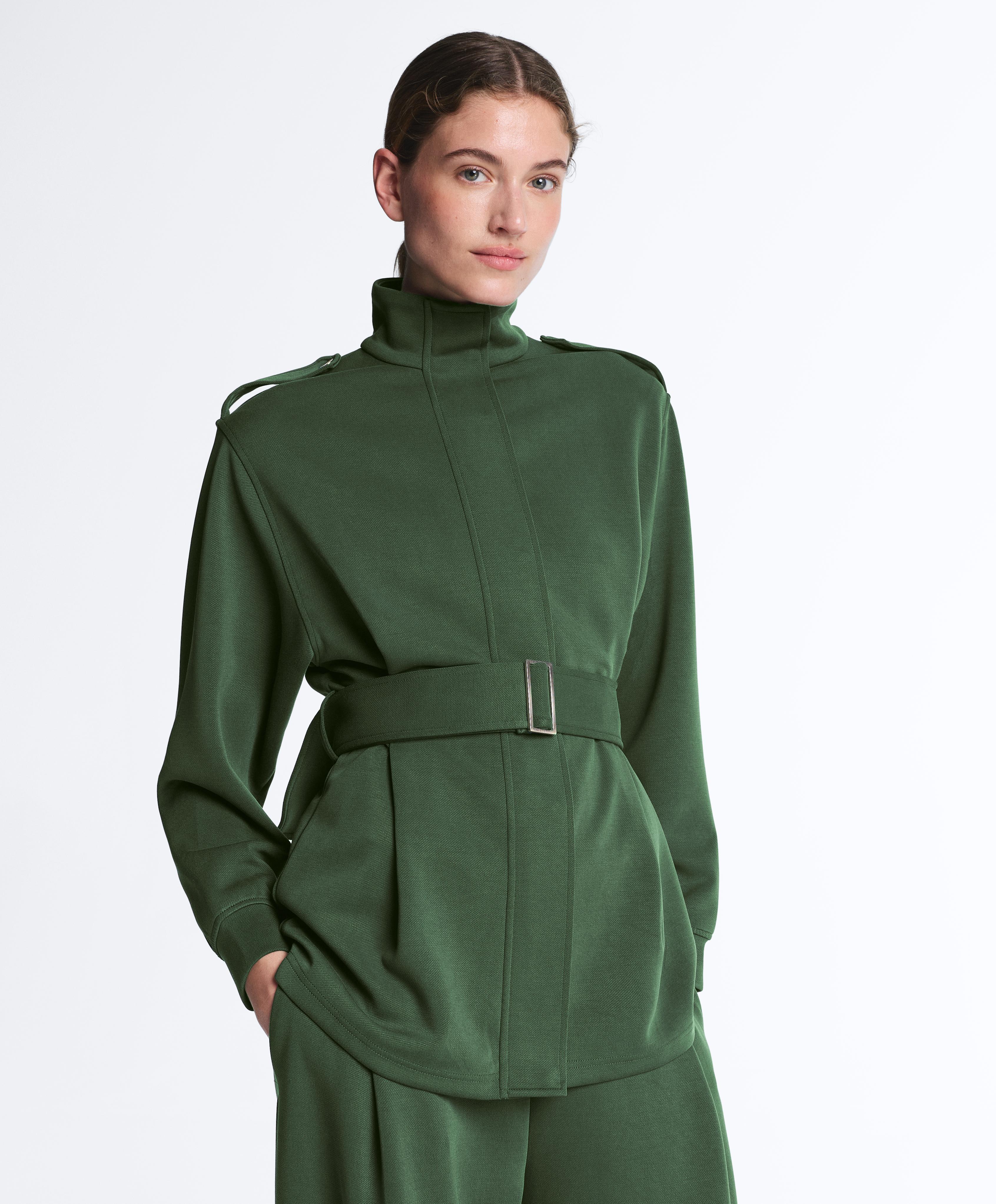 Long Utility jacket with twill belt — GREEN