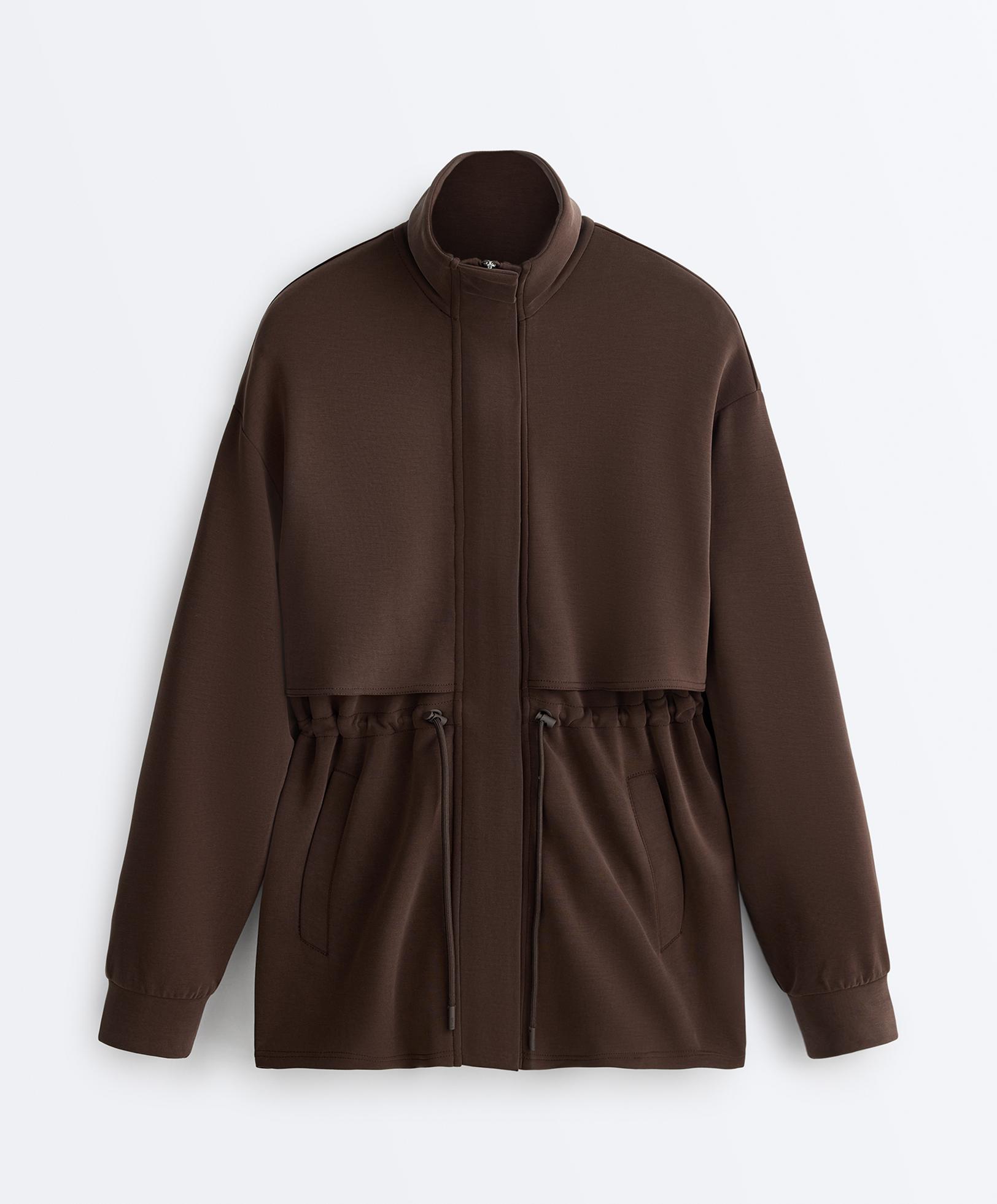 Long soft-touch jacket with modal and pockets — BROWN
