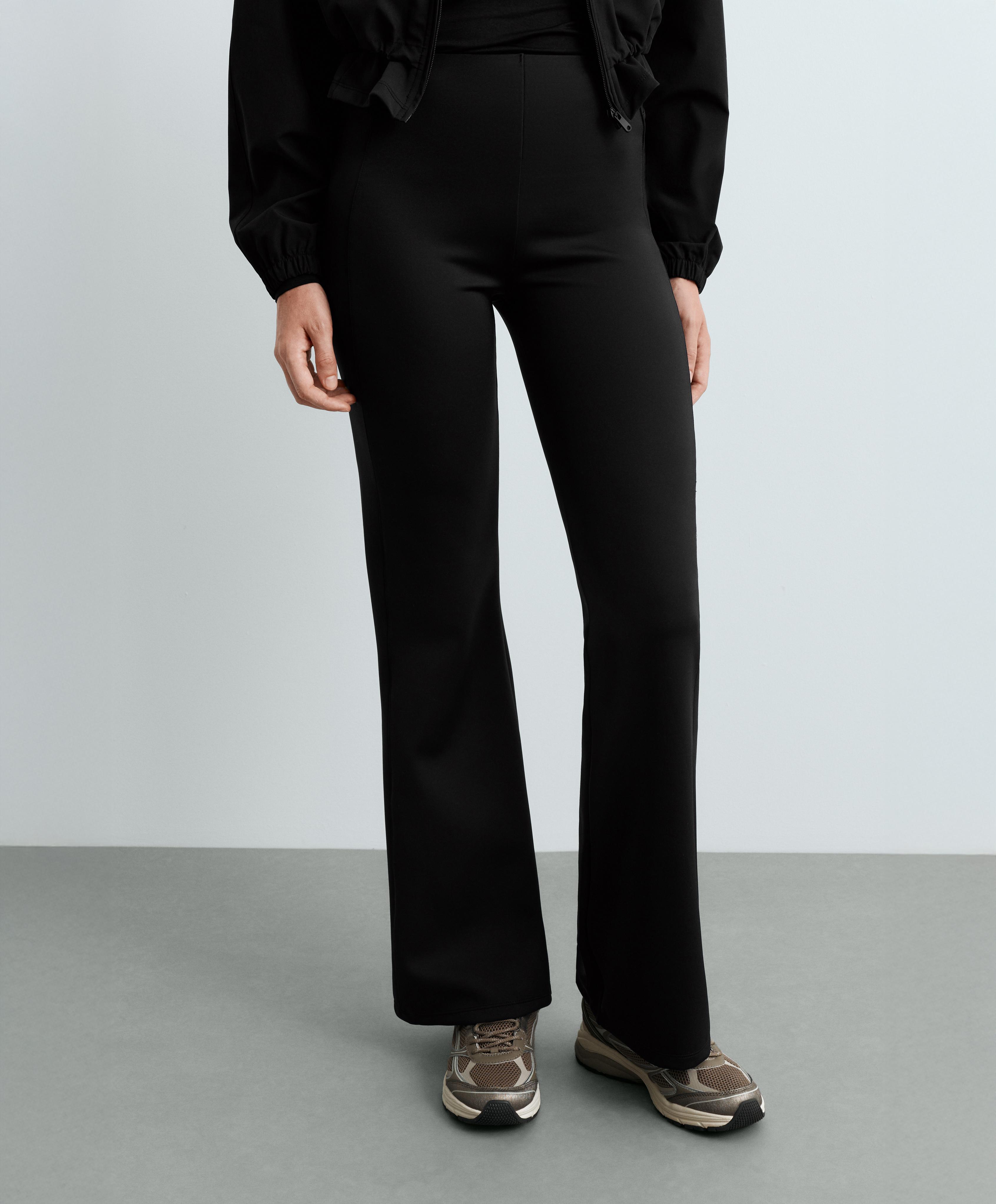 Neoprene-effect high rise flare trousers — BLACK