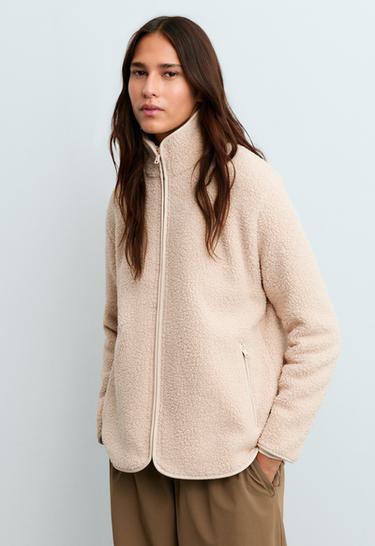 Thick faux-shearling high-neck jacket — CREAM 3