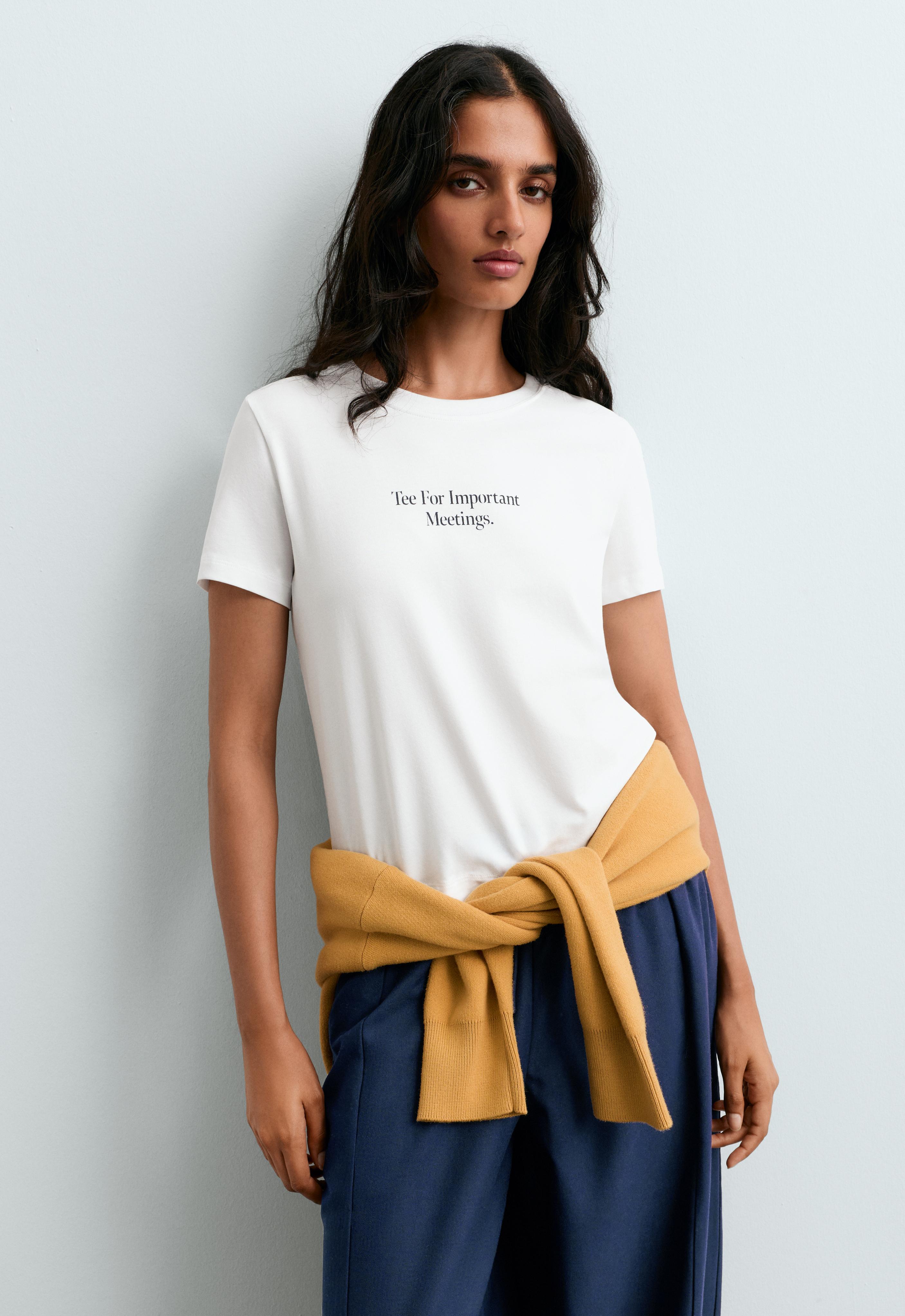 Regular-fit cotton blend slogan T-shirt — WHITE