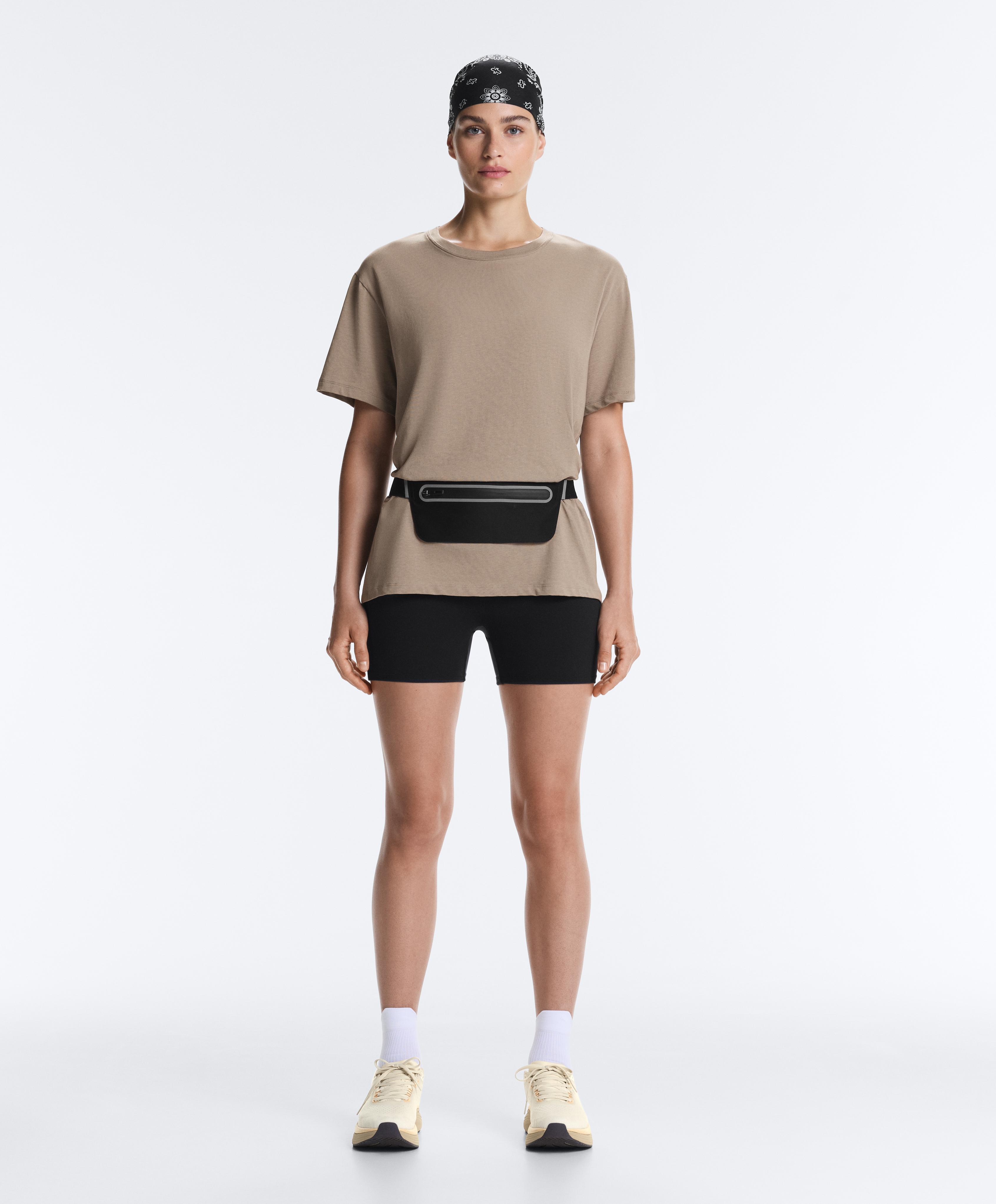 Boxy short-sleeved cotton blend T-shirt with slogan — MINK GREY