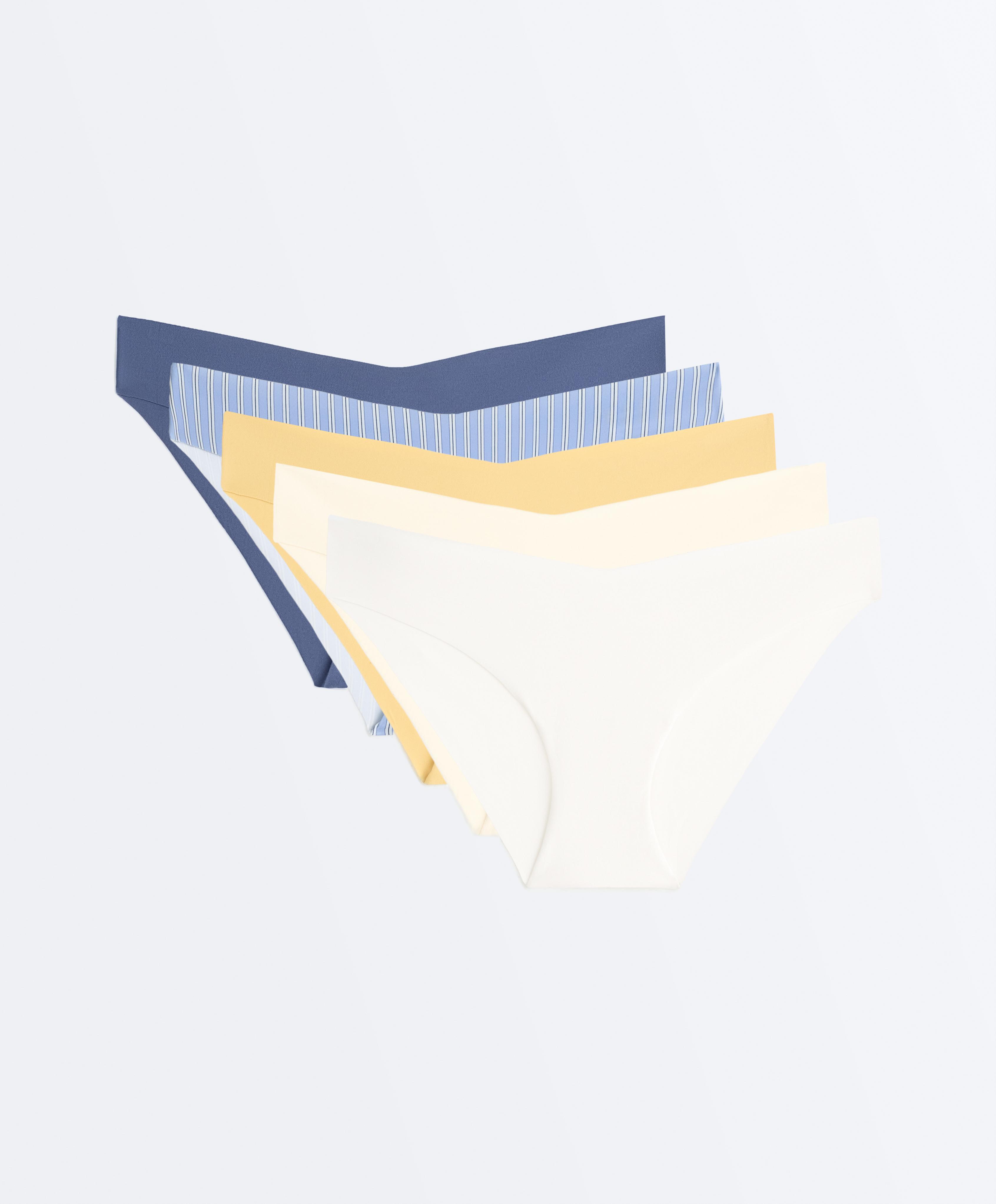 5 laser-cut invisible polyamide blend V-cut bikini briefs — MID-YELLOW
