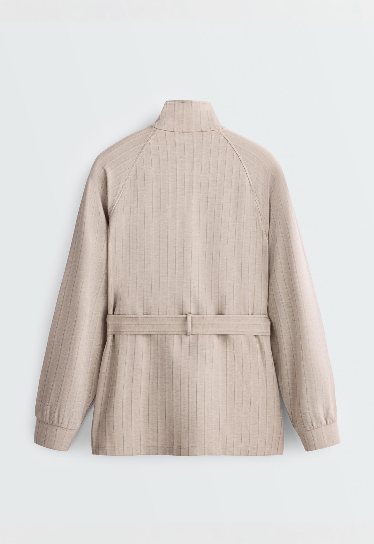 Striped soft-touch belted jacket — SOFT MINK