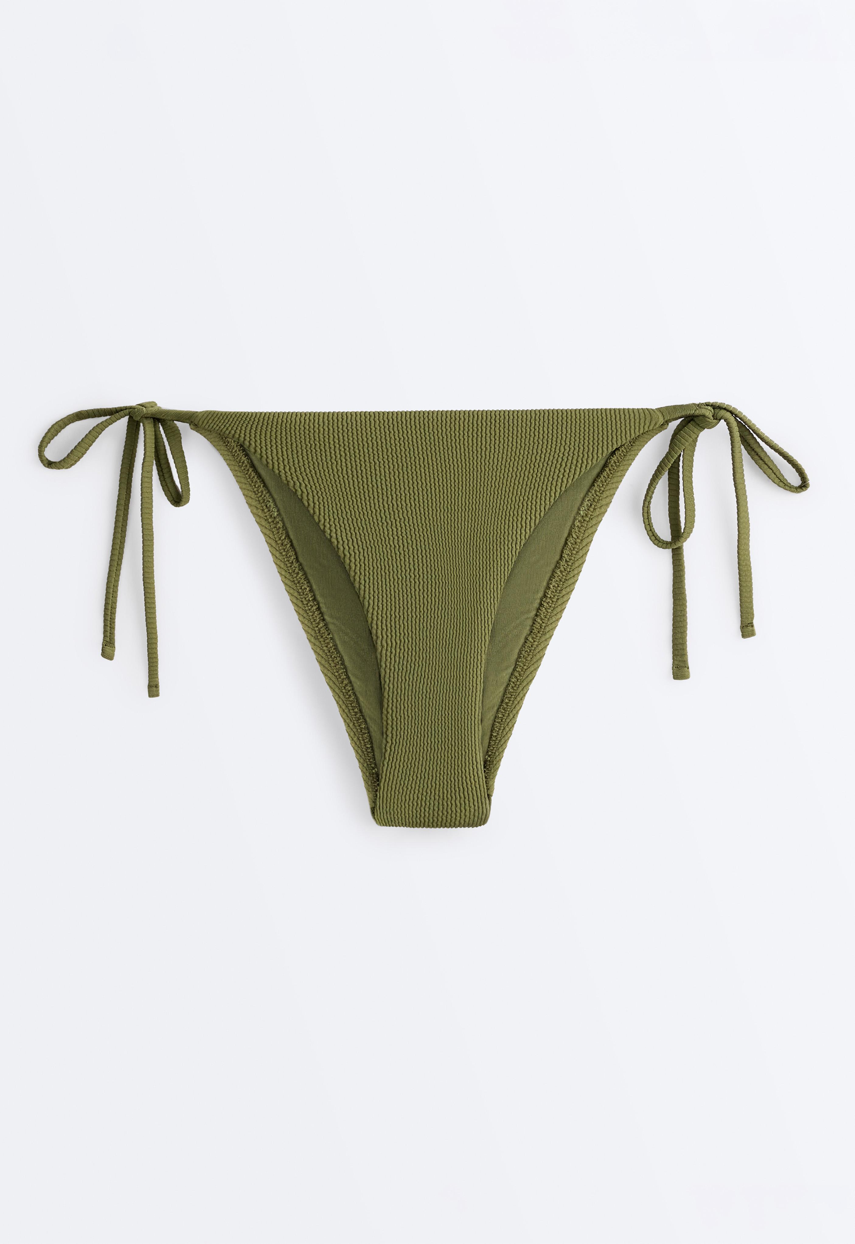 Medium-coverage tie rib bikini briefs — LIGHT KHAKI